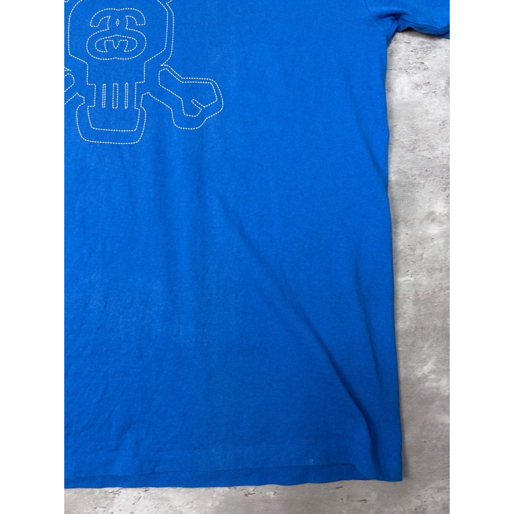 Vintage Stussy Skull Stitch Graphic Blue T-Shirt Size XL