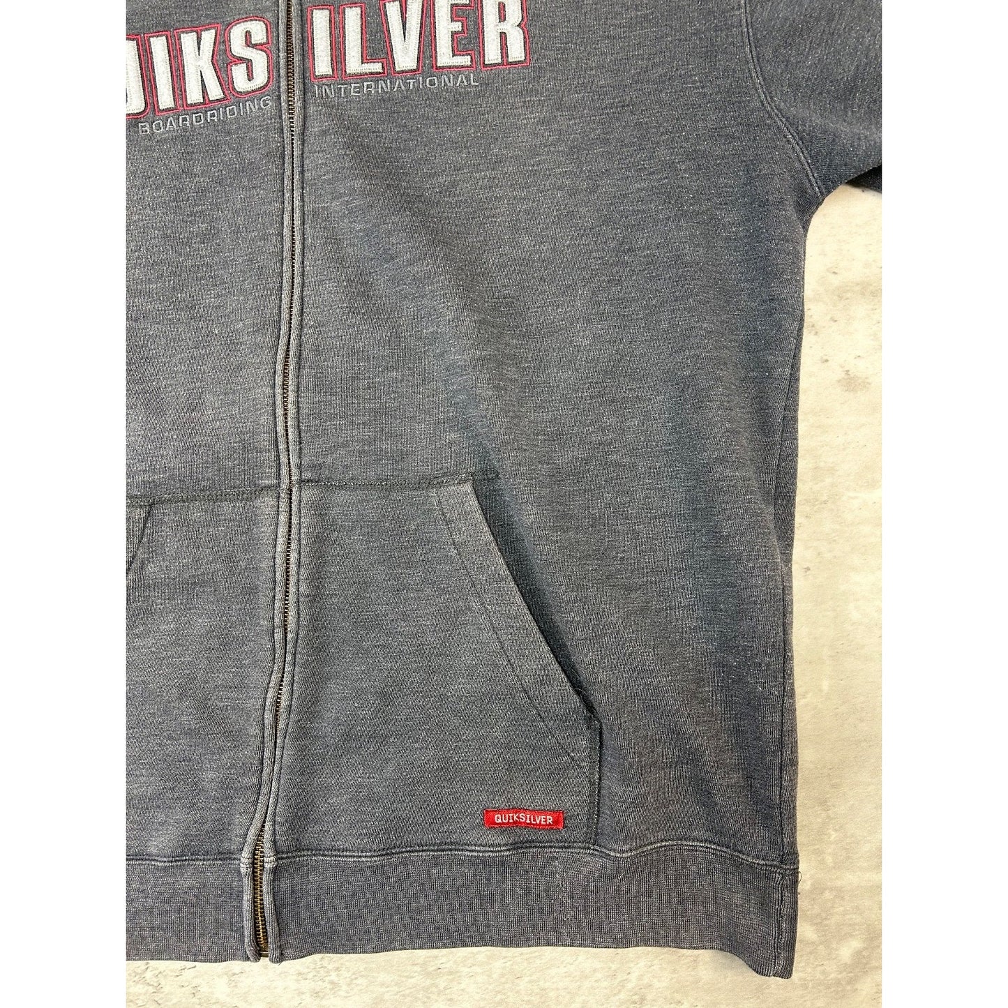 Vintage Quiksilver Embroidered Spellout Full Zip Hooded Sweatshirt Size Large