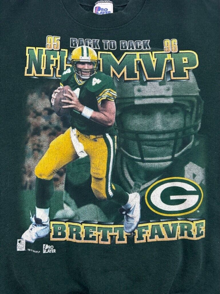 Vintage 1996 Brett Farve #4 Green Bay Packers NFL MVP Graphic Sweatshirt Size M