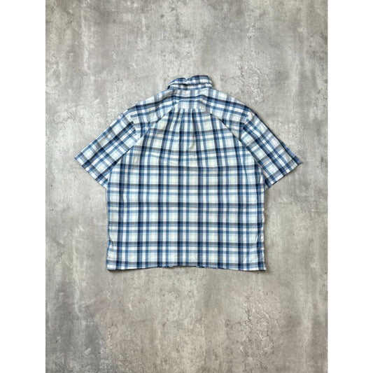 Dockers Plaid Print Short Sleeve Cropped Reworked Button Up Shirt Size Medium