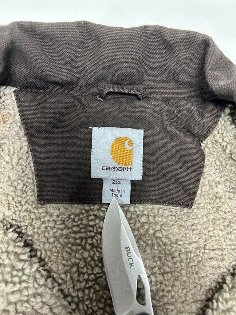 Carhartt Fleece Lined Canvas Work Wear Full Zip Arctic Jacket Size 2XL Brown