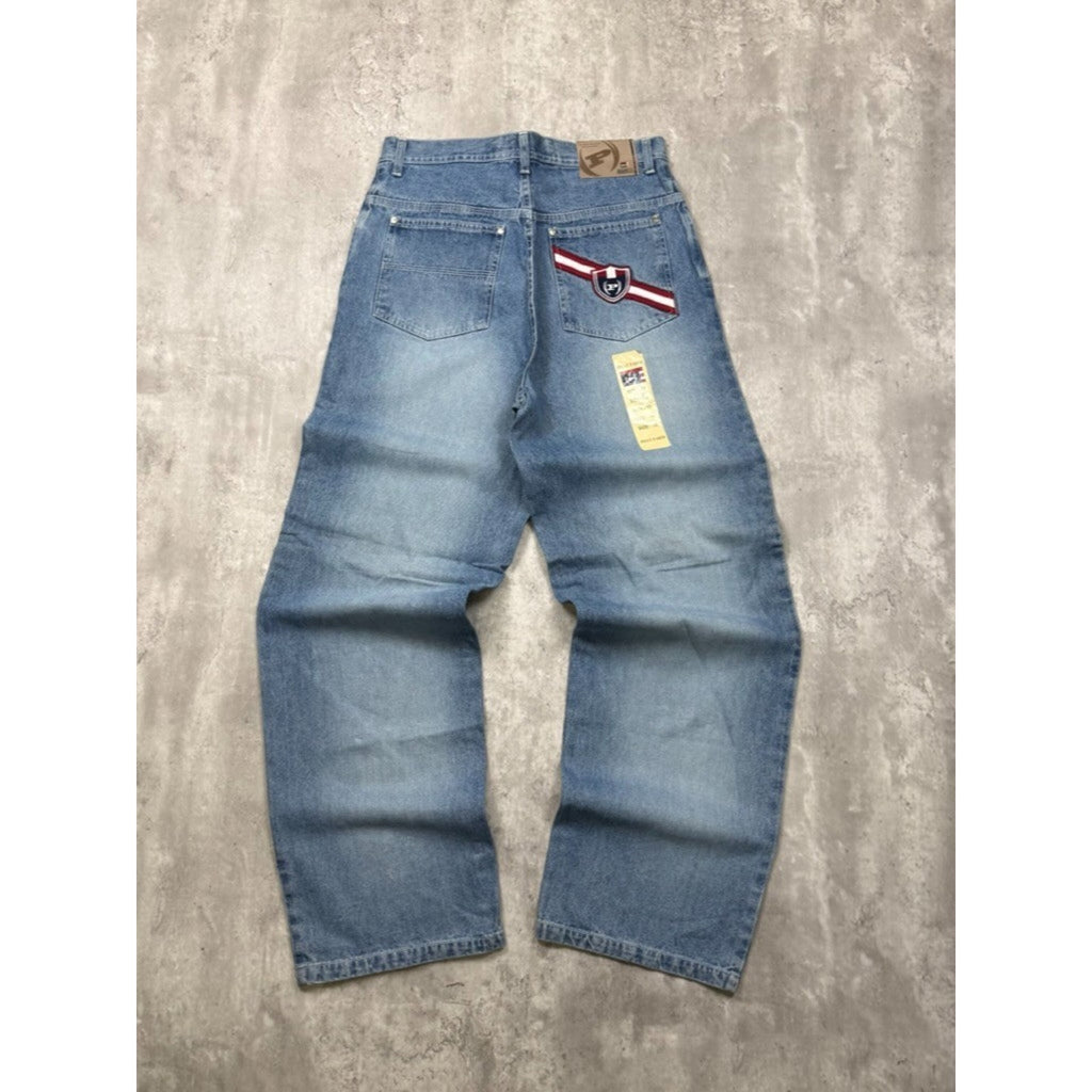 Vintage Y2K Womens Phat Farm Embroidered Logo Medium Wash Denim Pants