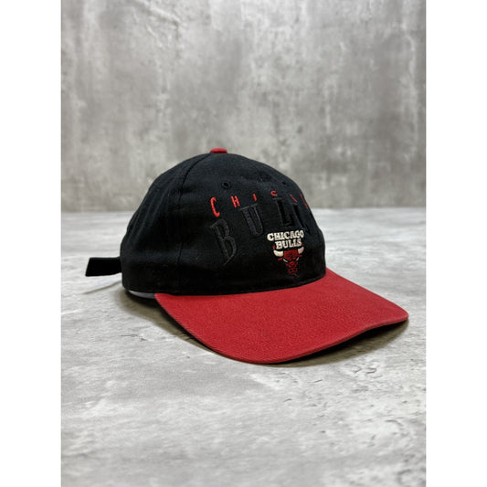 Vintage 90s Chicago Bulls NBA Embroidered Spellout Strapback Hat OSFA
