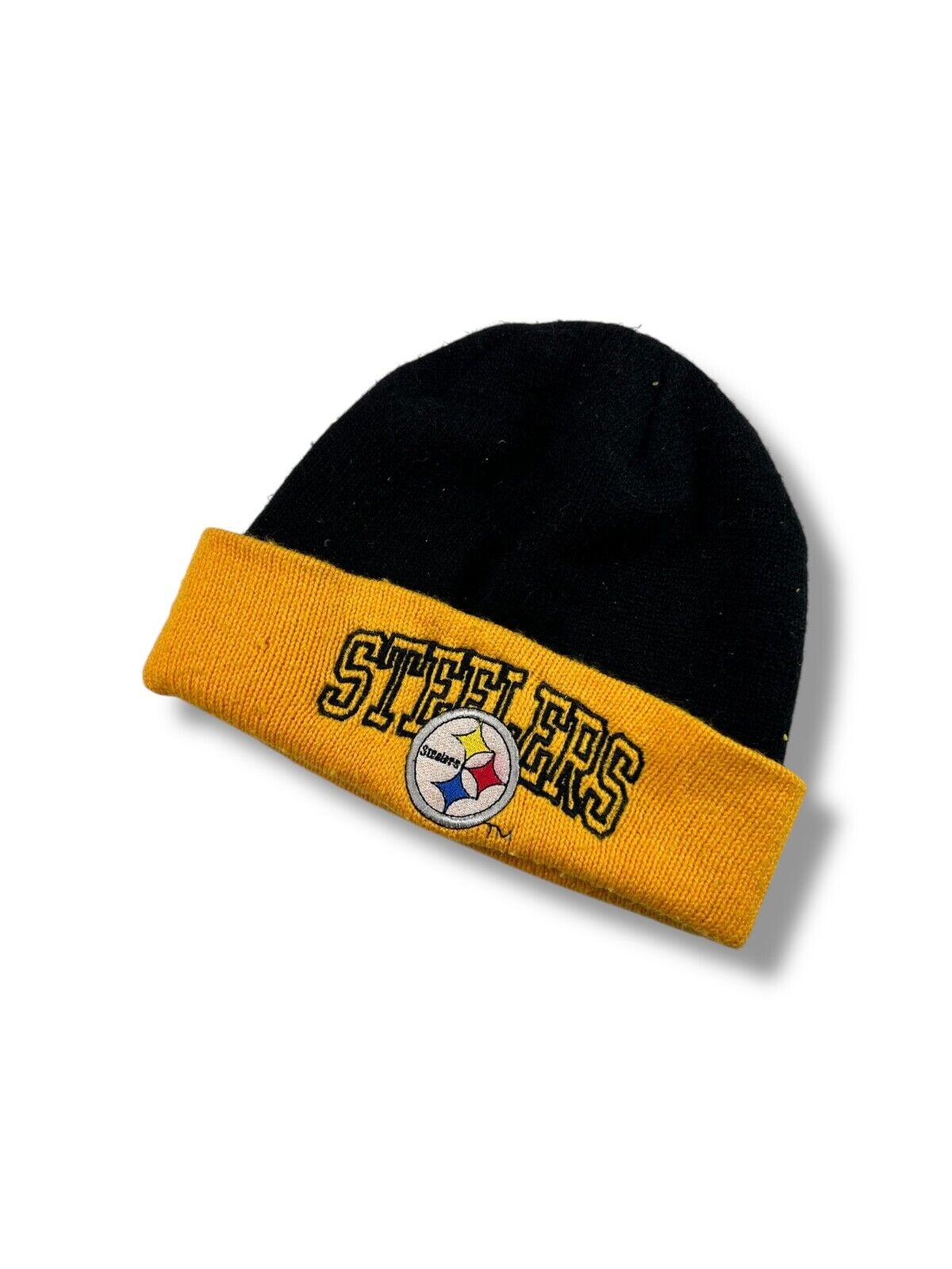 Vintage Pittsburgh Steelers NFL Embroidered Logo Spell Out Beanie Hat OSFA