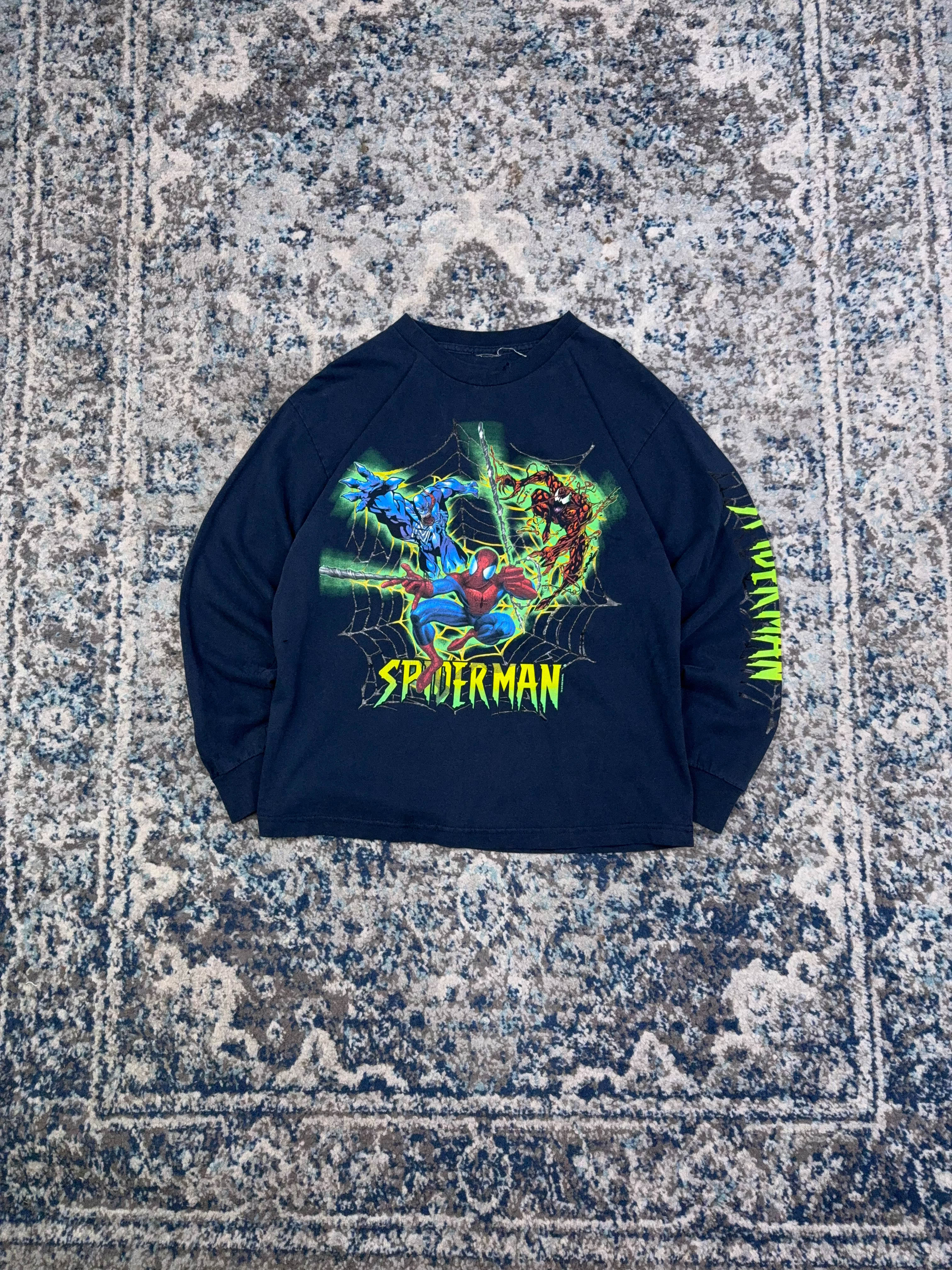 Vintage 2002 Spiderman Marvel Movie Promo Long Sleeve T-Shirt Size YOUTH XL