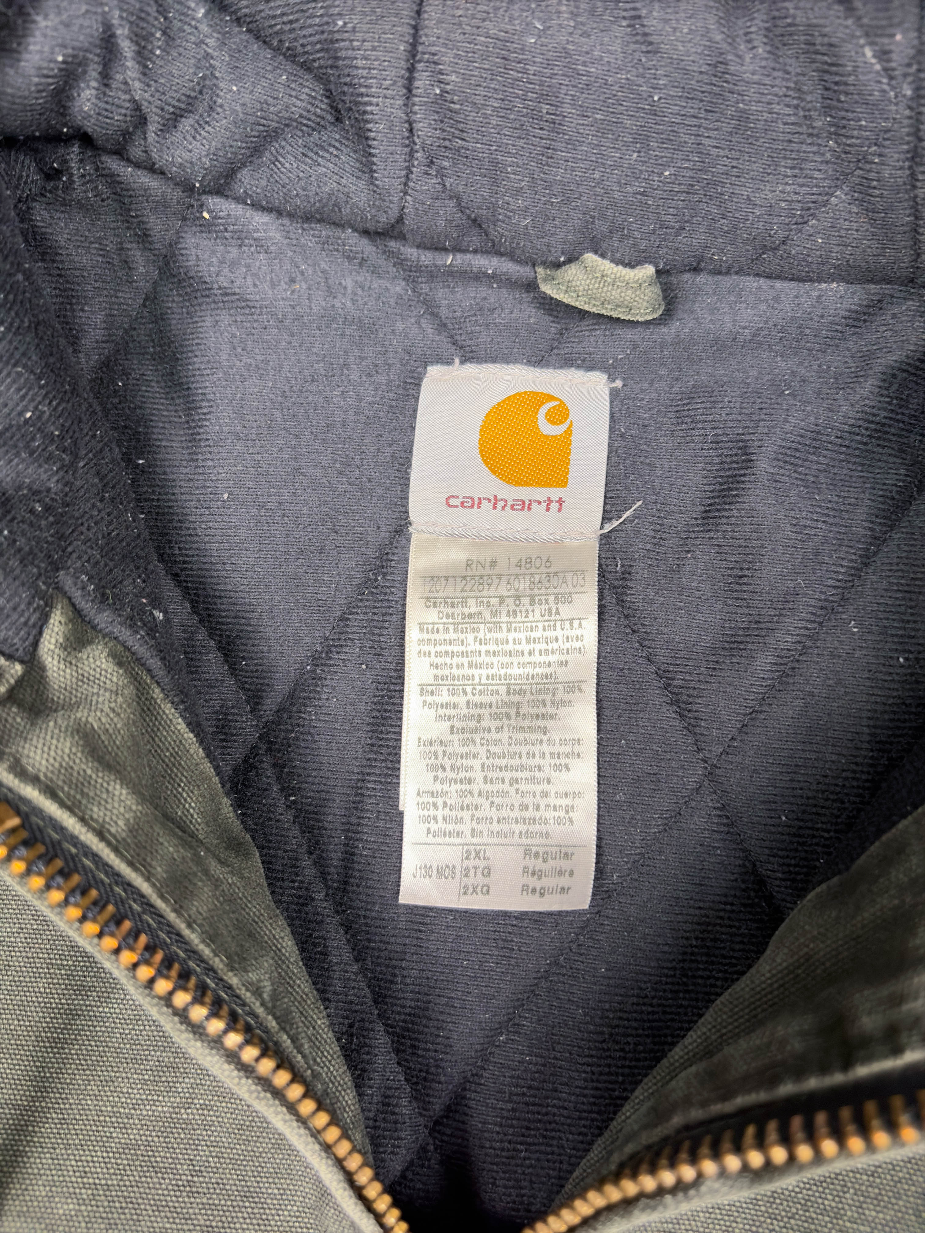 Vintage Carhartt Insulated Workwear Hooded Active Jacket J130 MOS Size 2XL