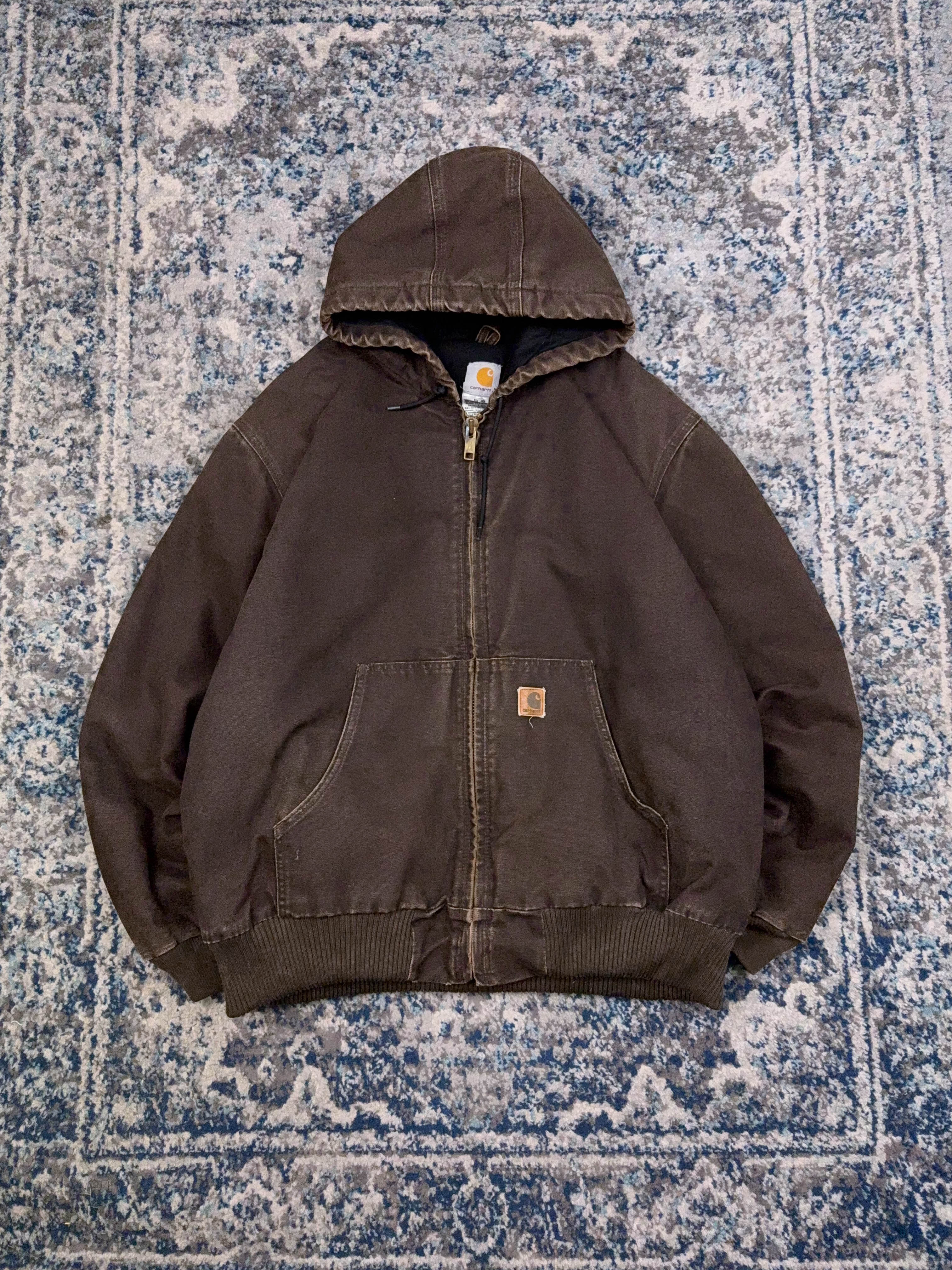 Vintage Carhartt Insulated Workwear Hooded Active Jacket J130 DKB Size XL