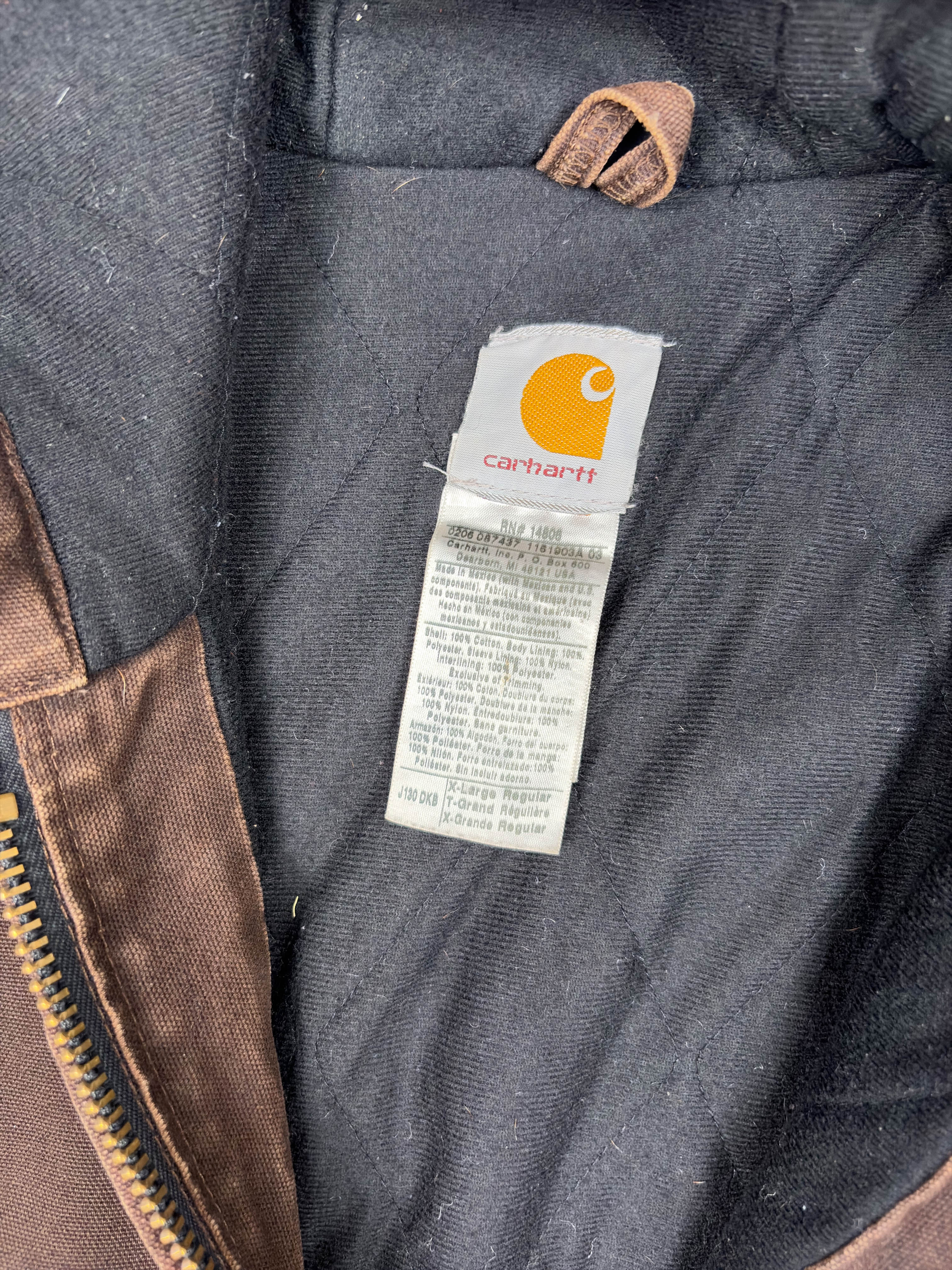 Vintage Carhartt Insulated Workwear Hooded Active Jacket J130 DKB Size XL