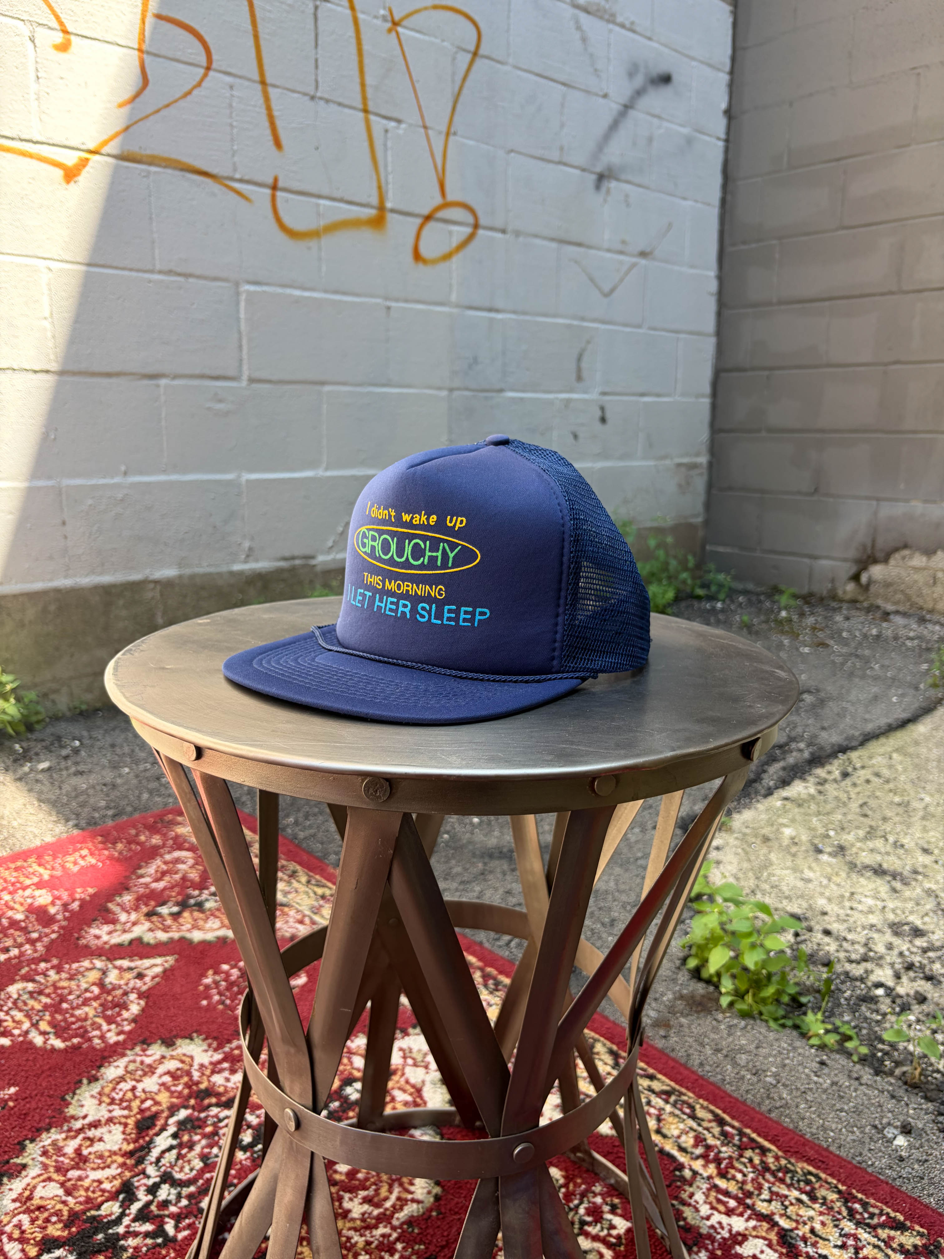 Vintage I Didn't Wake Up Grouchy Slogan Trucker Snapback Hat OSFA
