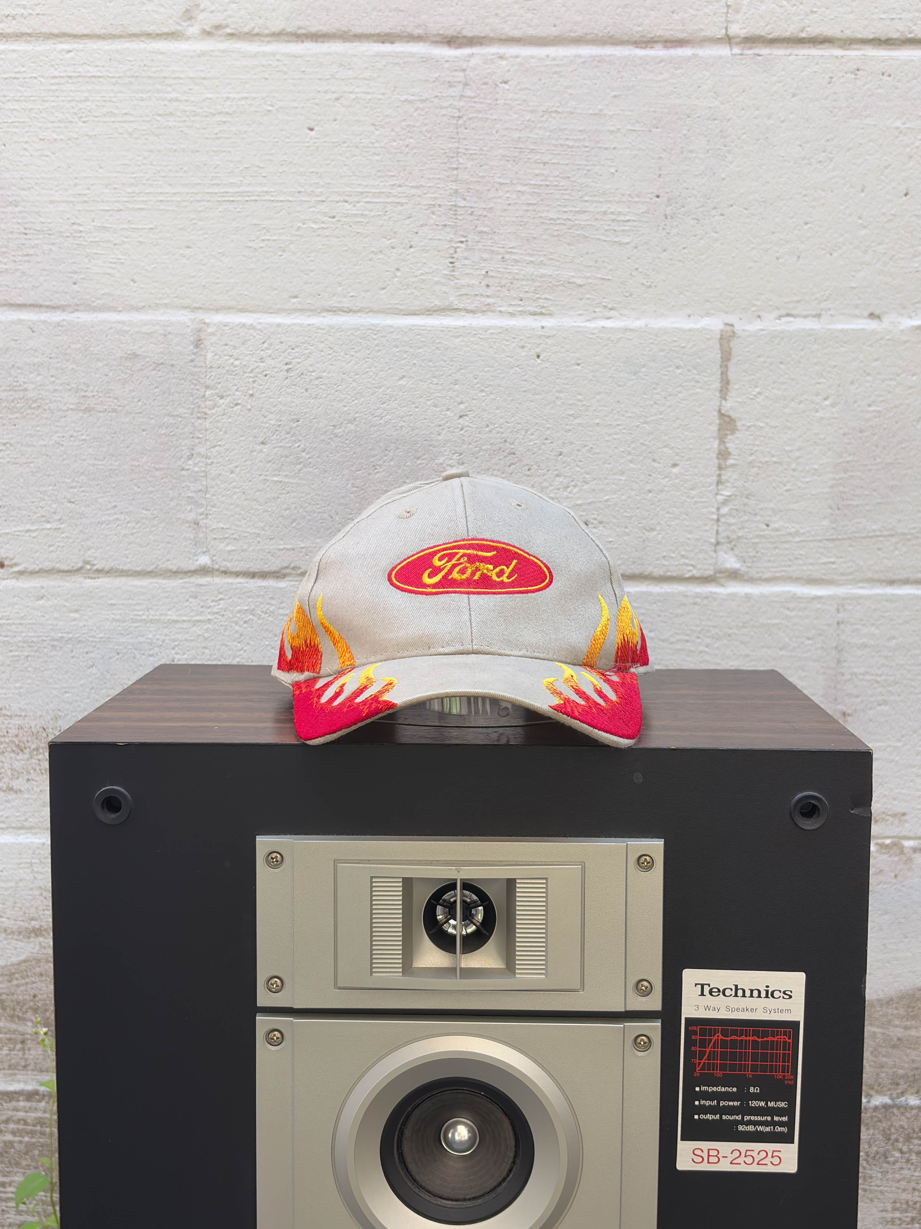 Vintage Ford Embroidered Logo Flame Strapback Hat OSFA
