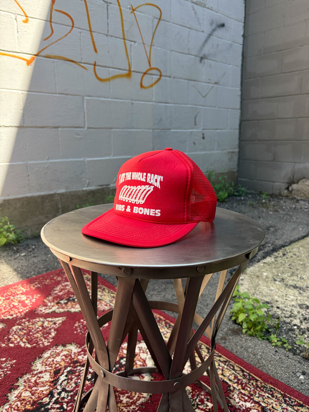 Vintage I Ate The Whole Rack Ribs & Bones Graphic Trucker Snapback Hat OSFA