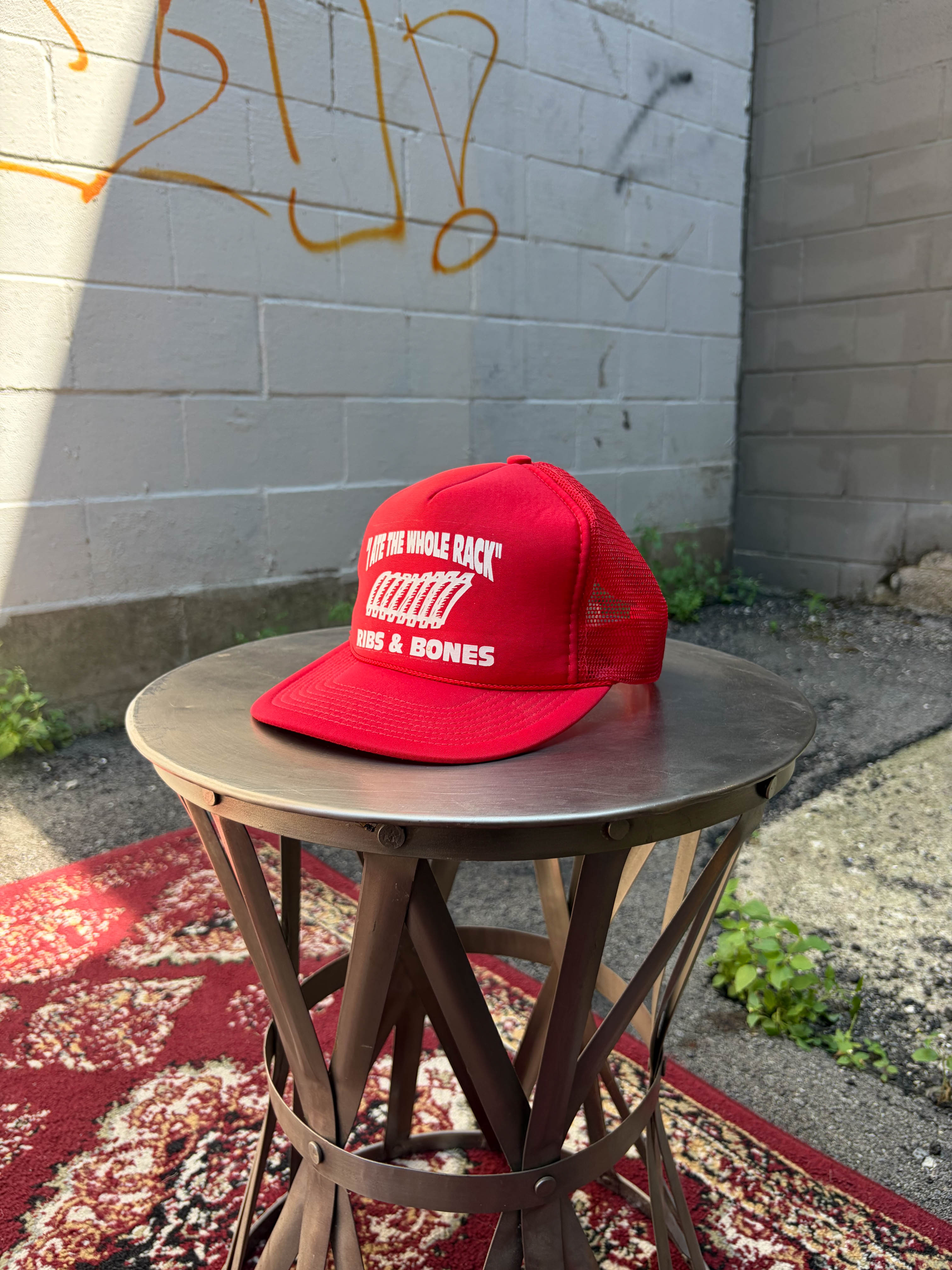 Vintage I Ate The Whole Rack Ribs & Bones Graphic Trucker Snapback Hat OSFA