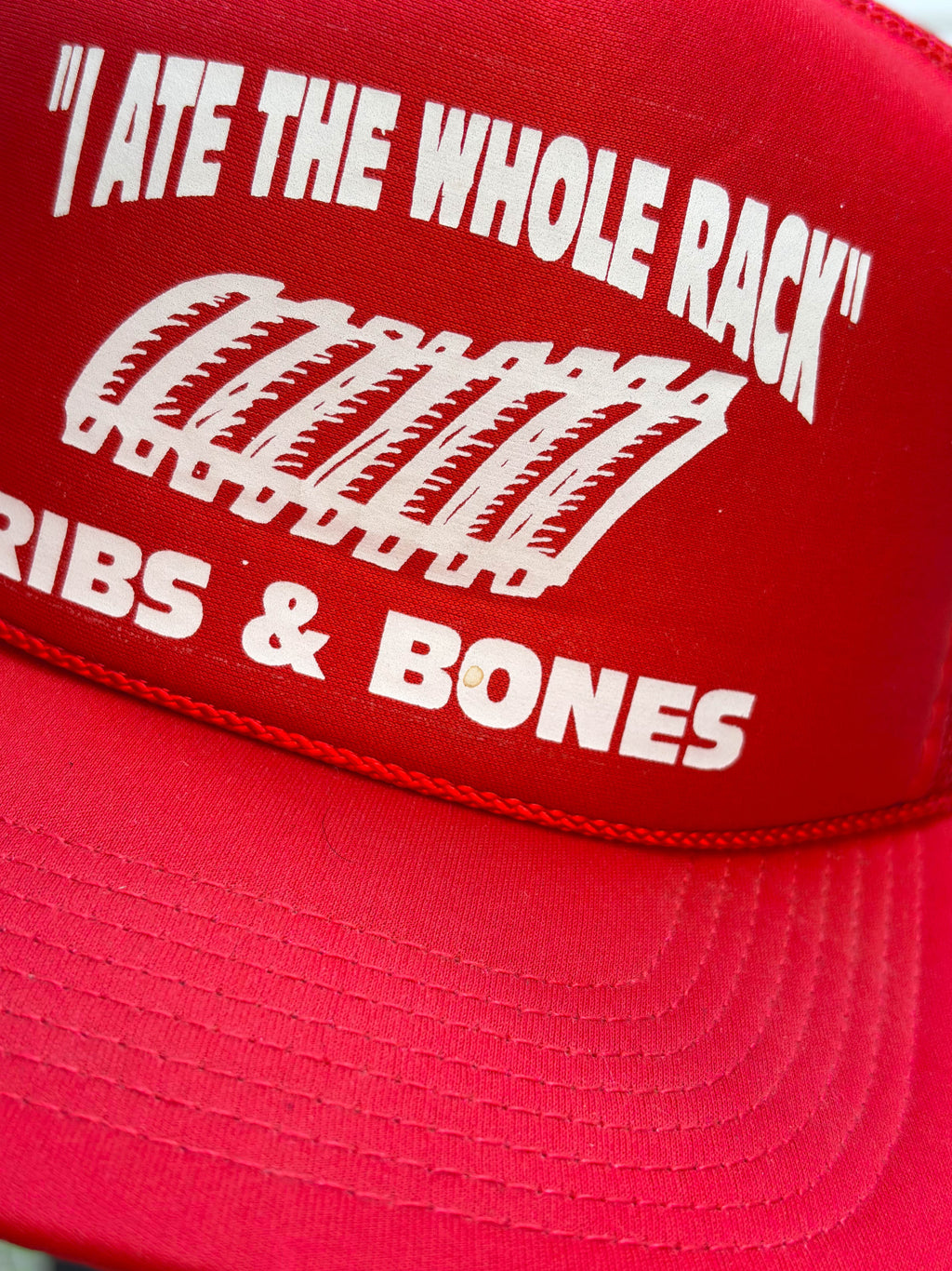 Vintage I Ate The Whole Rack Ribs & Bones Graphic Trucker Snapback Hat OSFA