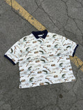 Vintage American Summer Fishing Graphic 1/4 Button Up Shirt Size