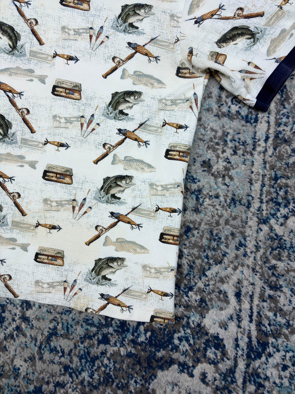 Vintage American Summer Fishing Graphic 1/4 Button Up Shirt Size