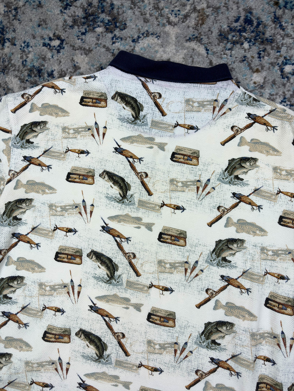 Vintage American Summer Fishing Graphic 1/4 Button Up Shirt Size