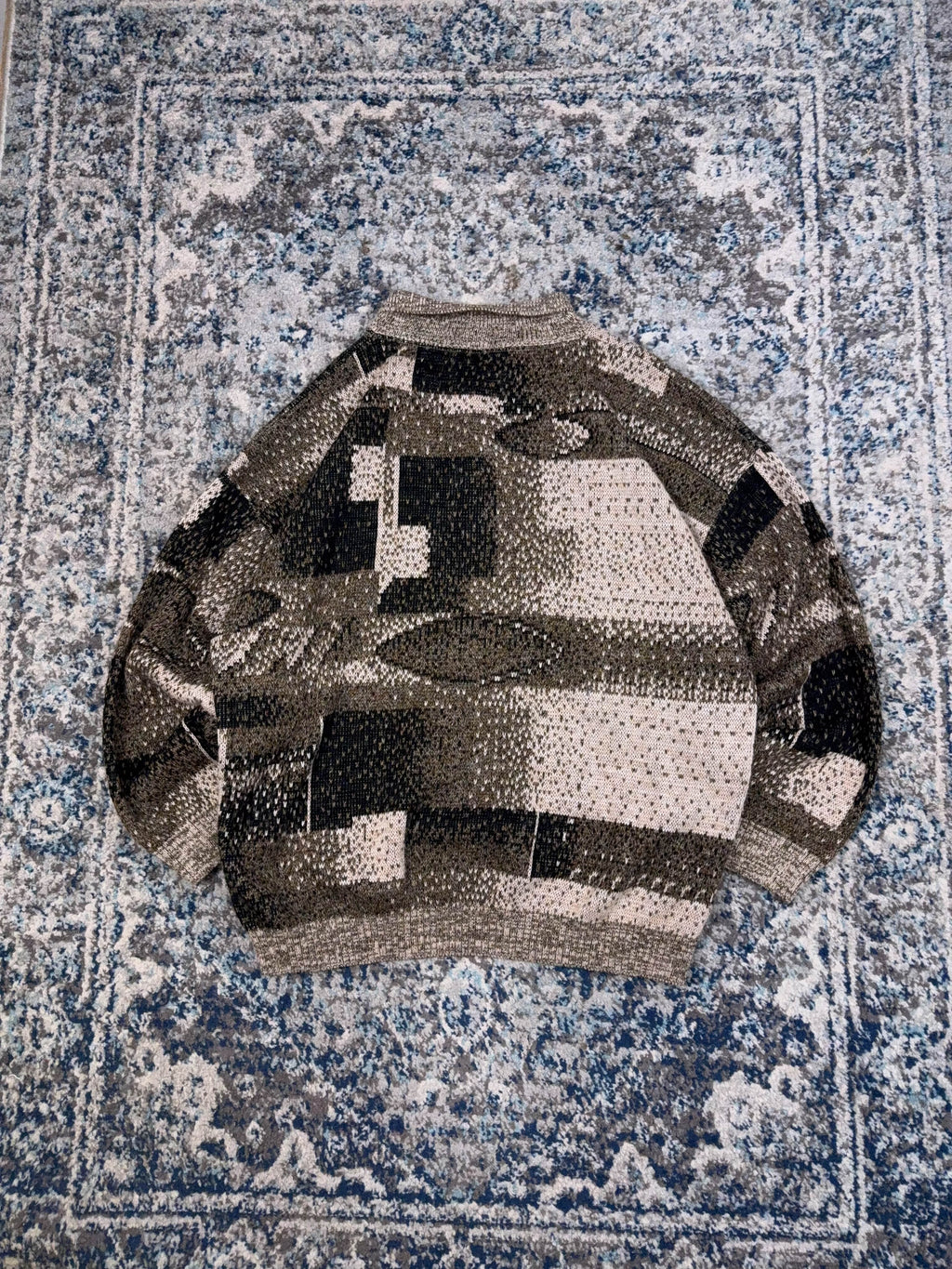 Vintage 90s Protege Abstract Pattern 1/4 Button Knit Sweater Size 3XL