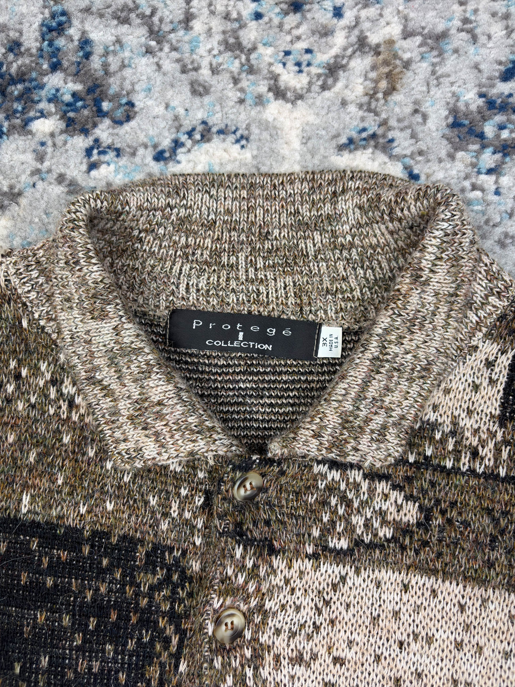 Vintage 90s Protege Abstract Pattern 1/4 Button Knit Sweater Size 3XL