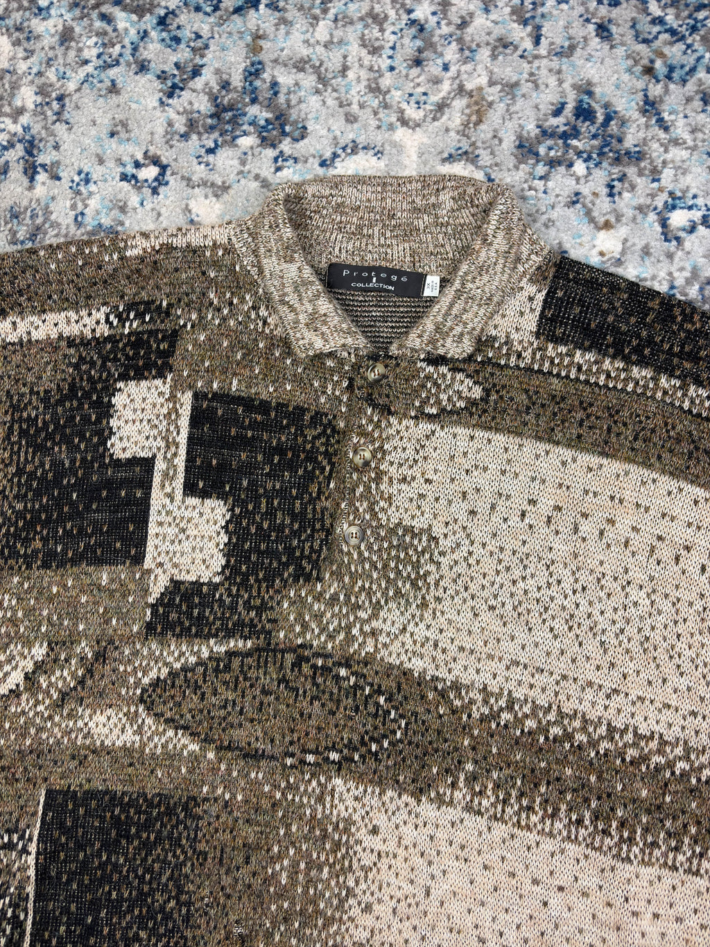 Vintage 90s Protege Abstract Pattern 1/4 Button Knit Sweater Size 3XL