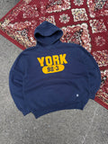 Vintage York Graphic Spellout Hooded Russell Sweatshirt Size XL