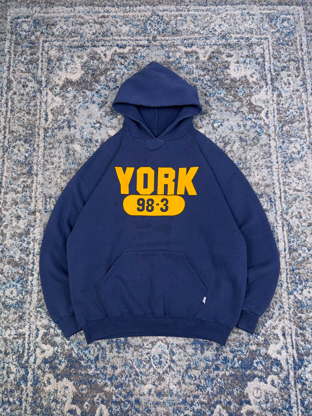 Vintage York Graphic Spellout Hooded Russell Sweatshirt Size XL