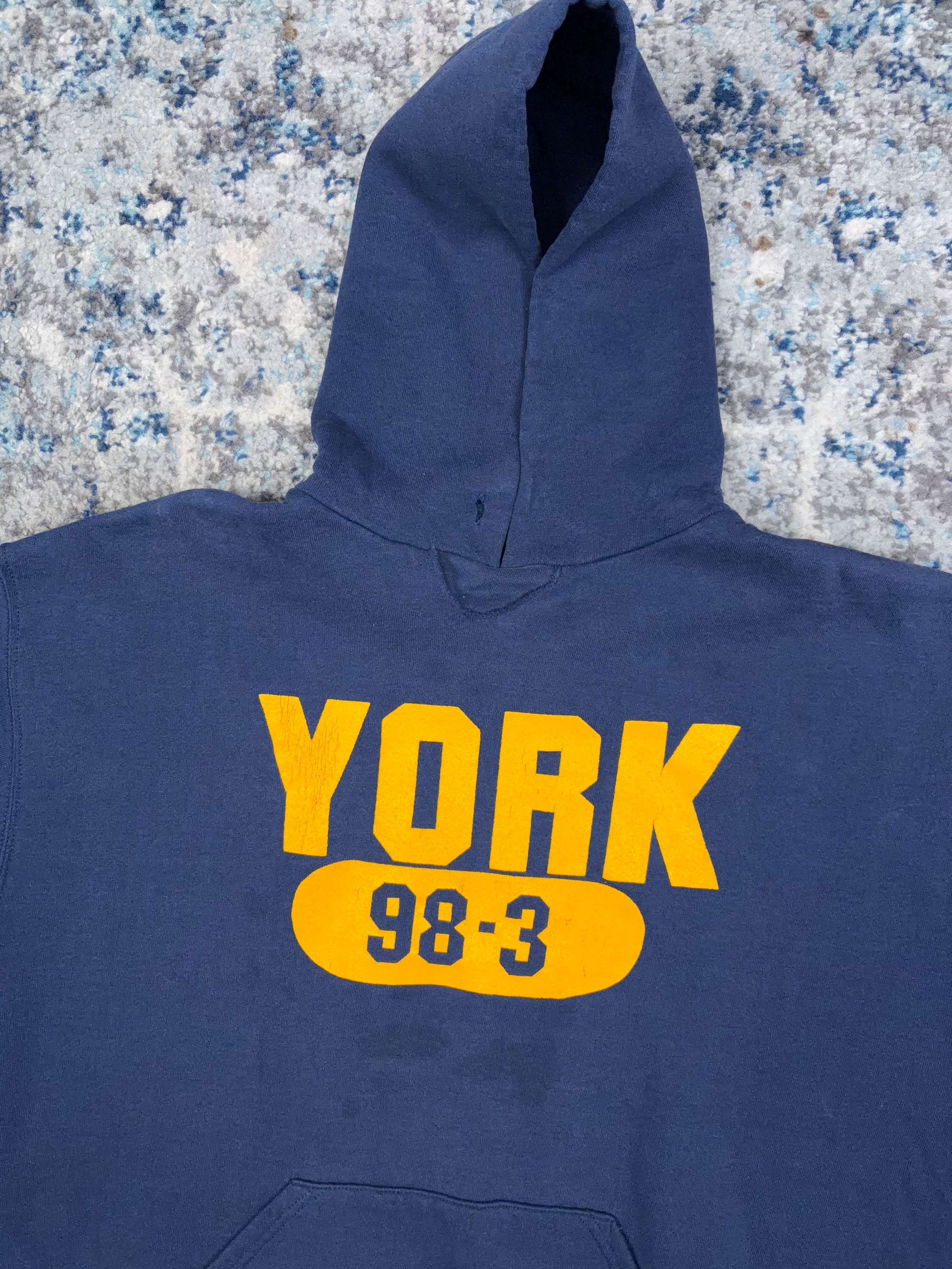 Vintage York Graphic Spellout Hooded Russell Sweatshirt Size XL