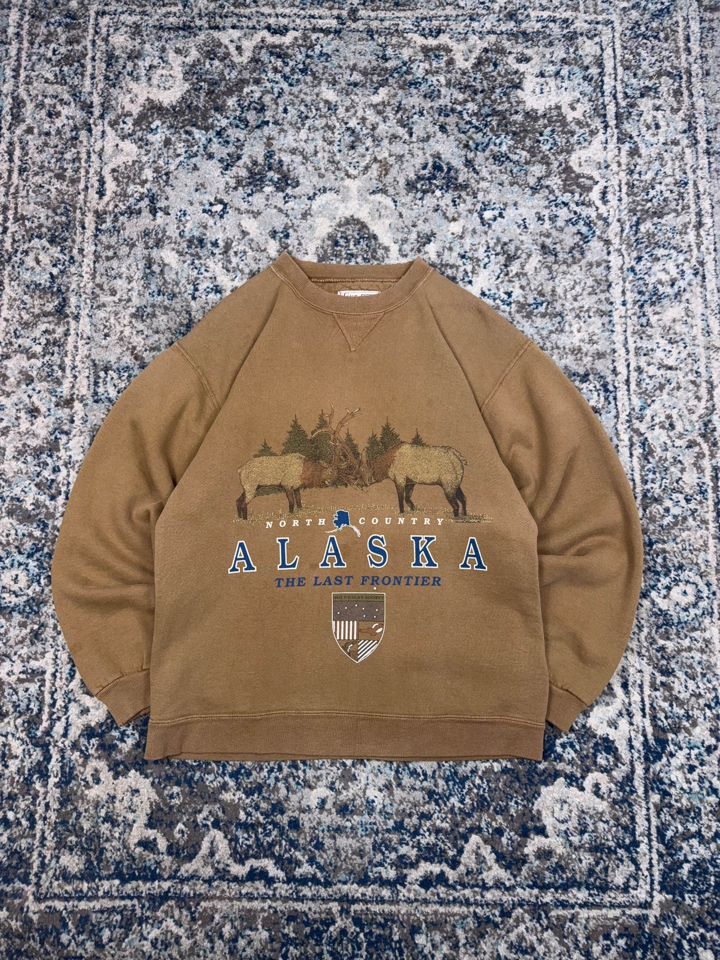 Vintage 90s Alaska The Last Frontier Nature Graphic Sweatshirt Size Small
