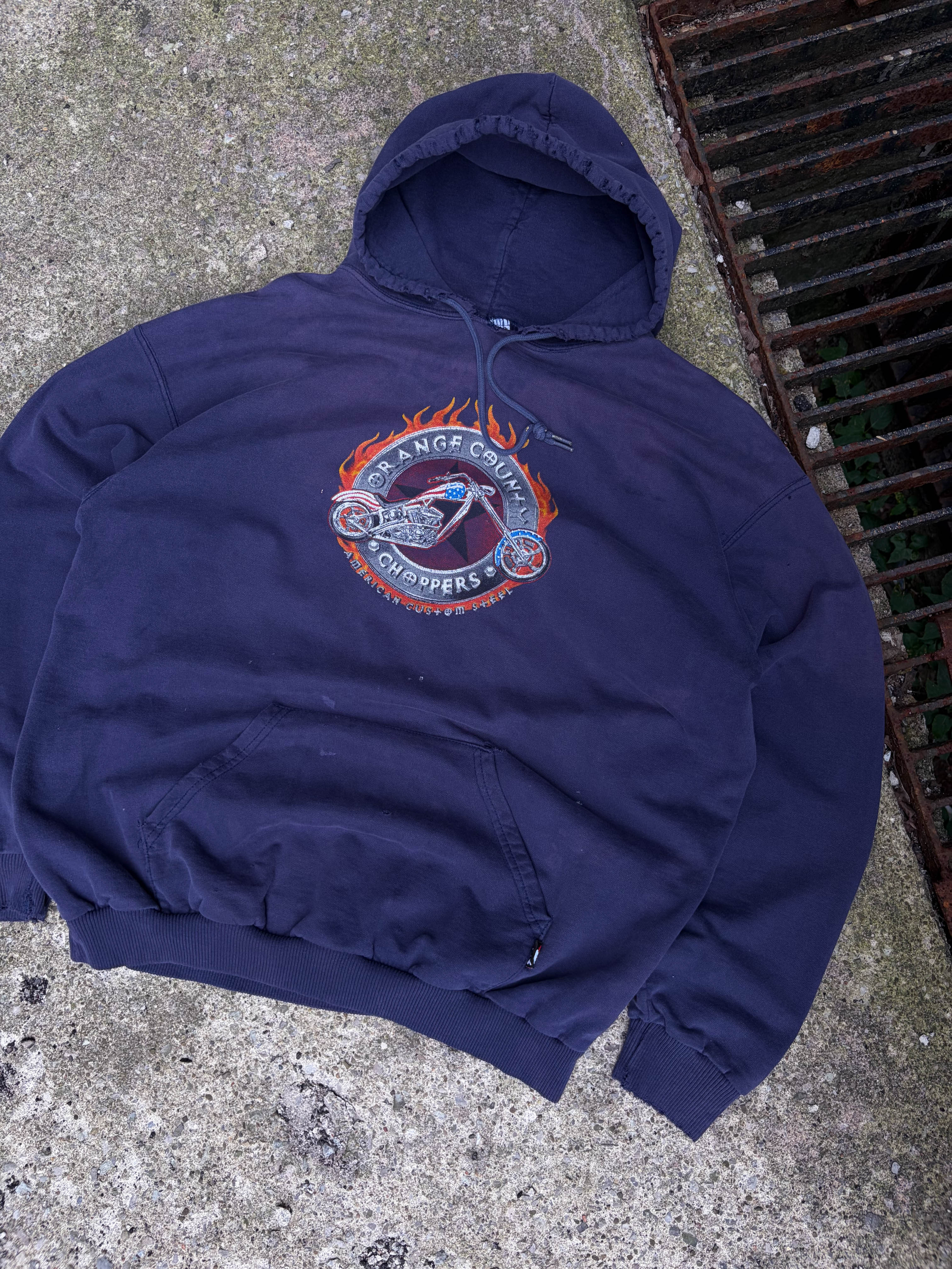 Vintage Orange County Choppers Flame Graphic Hooded Sweatshirt Size Large