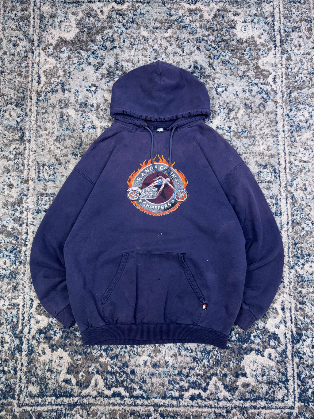 Vintage Orange County Choppers Flame Graphic Hooded Sweatshirt Size Large
