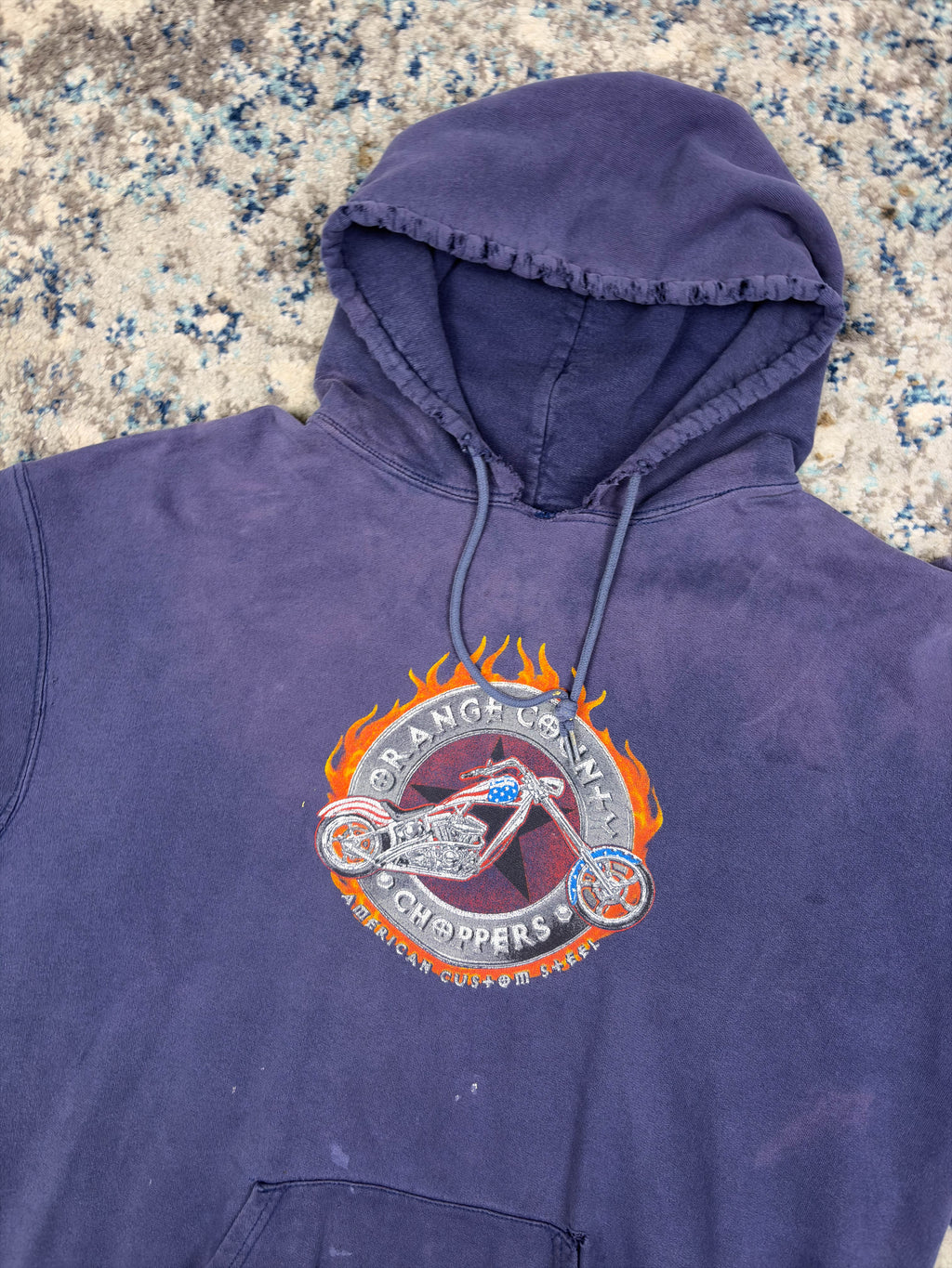 Vintage Orange County Choppers Flame Graphic Hooded Sweatshirt Size Large