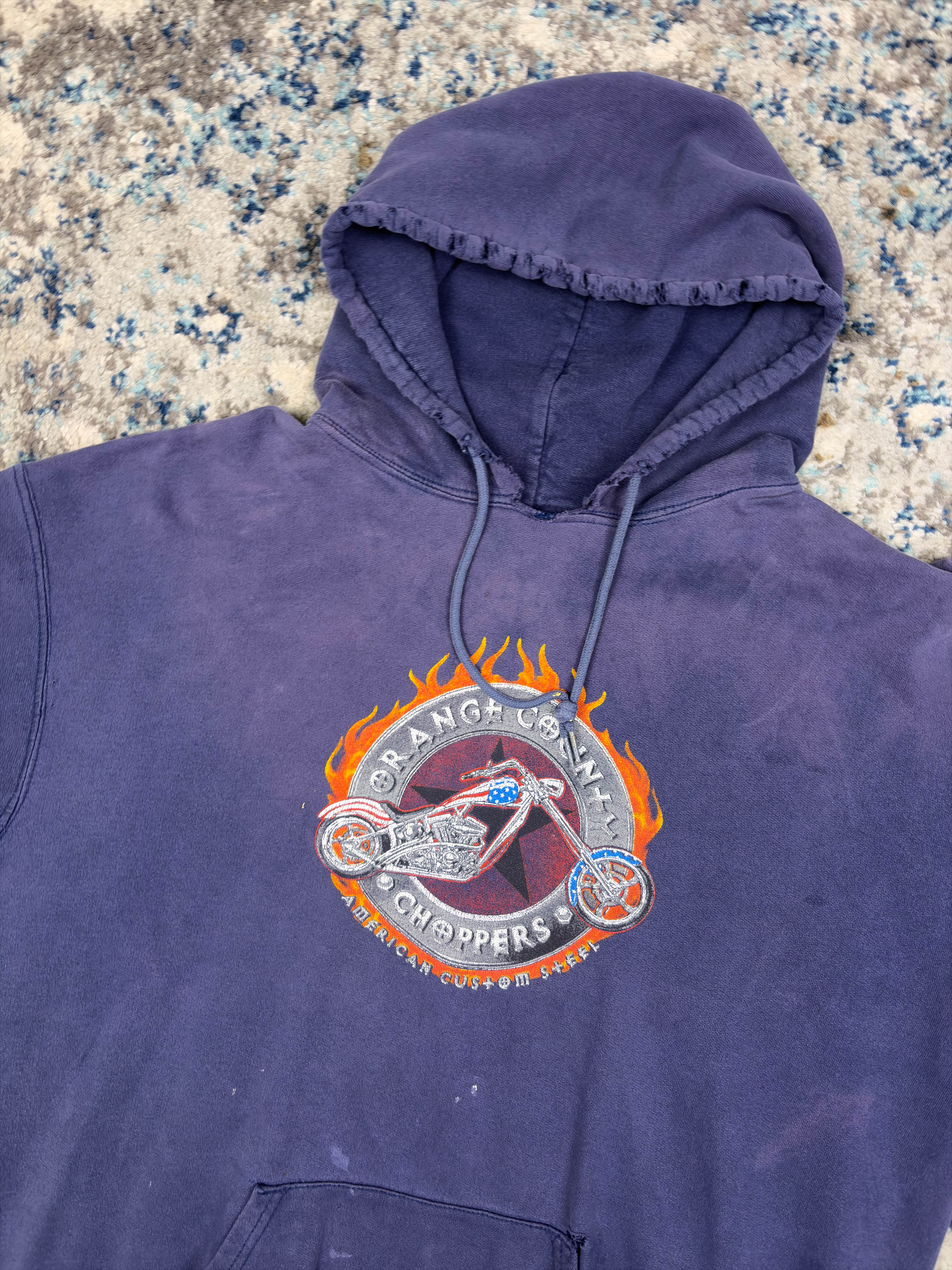 Vintage Orange County Choppers Flame Graphic Hooded Sweatshirt Size Large