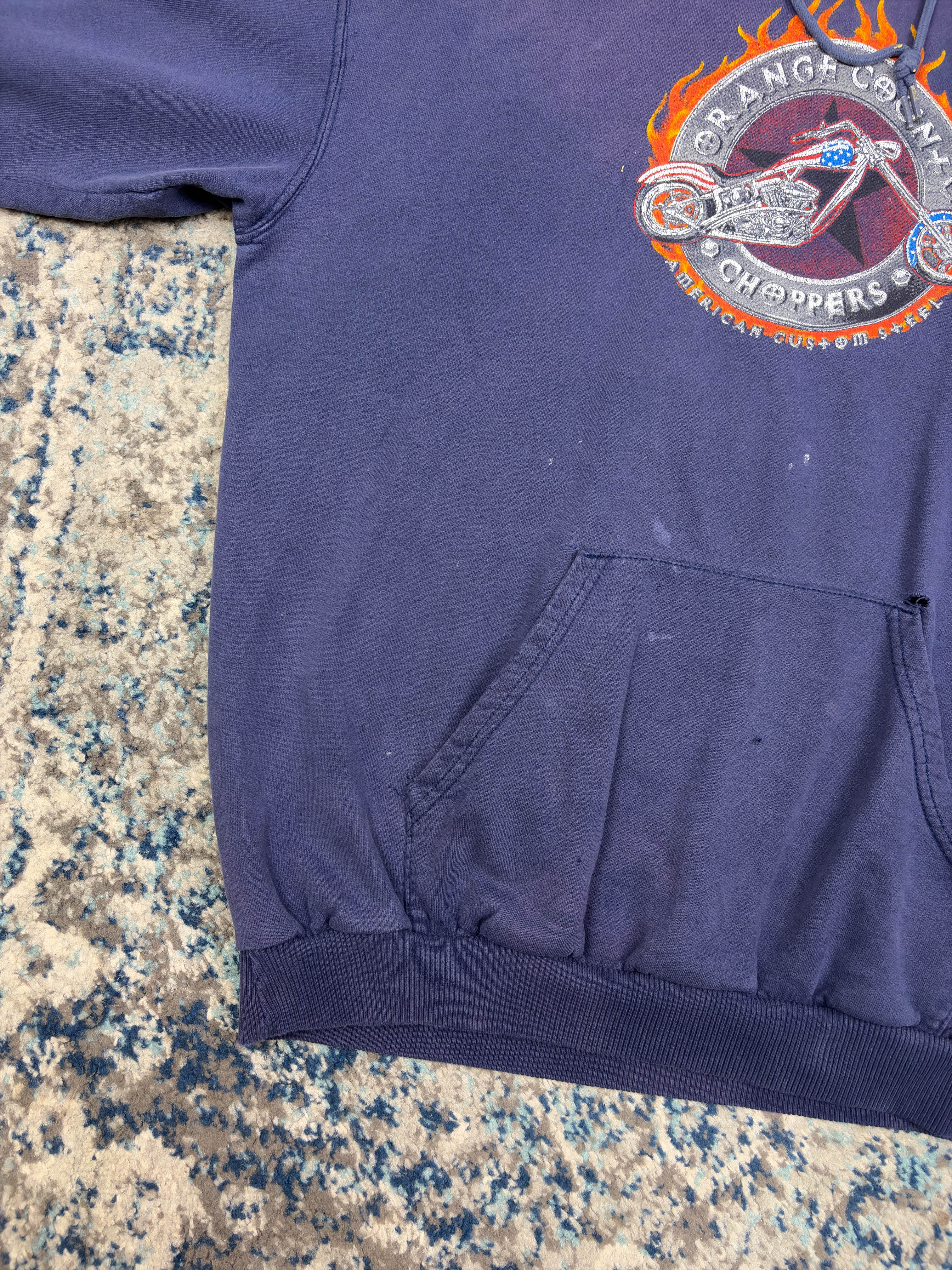Vintage Orange County Choppers Flame Graphic Hooded Sweatshirt Size Large