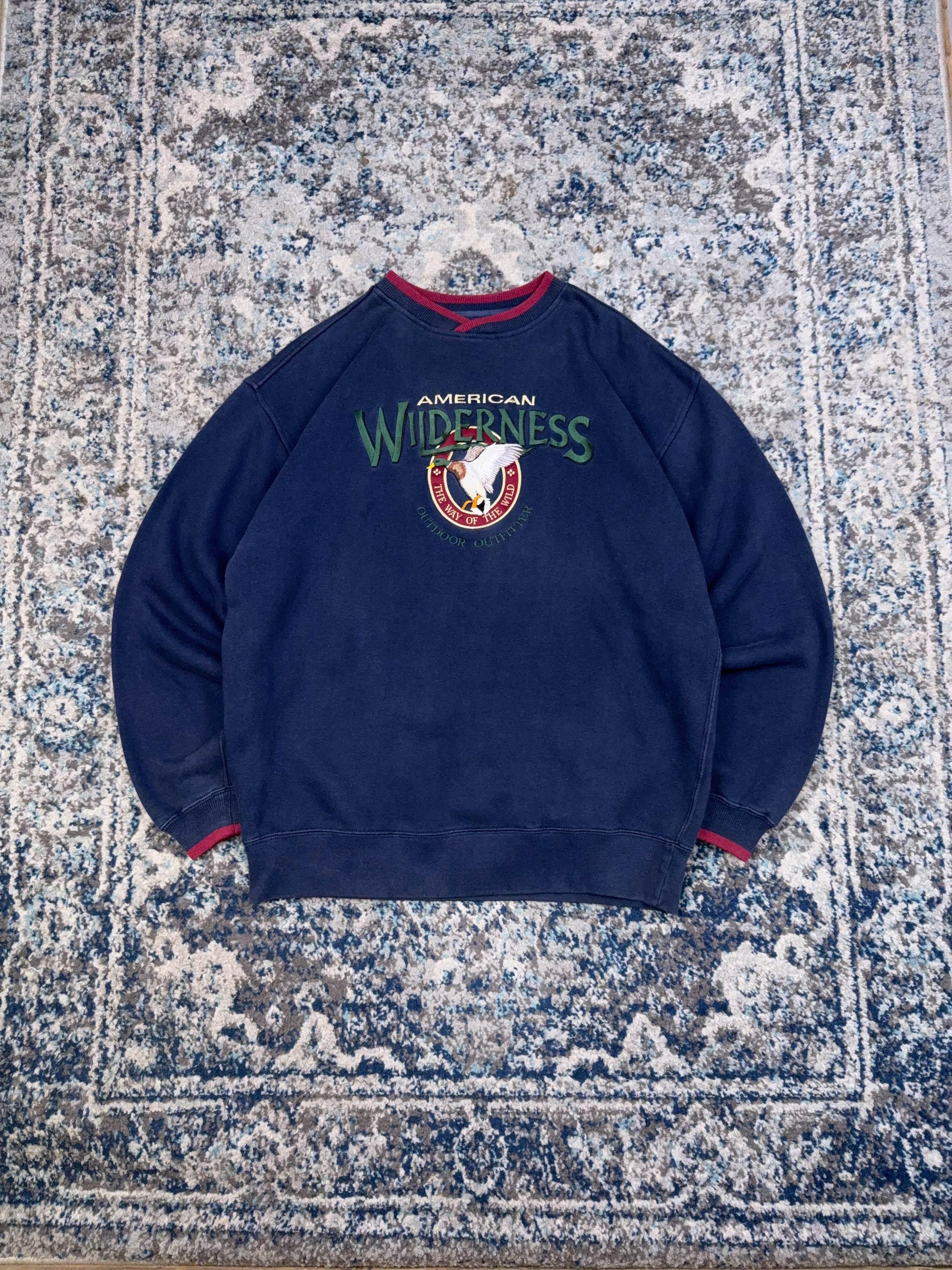 Vintage American Wilderness Embroidered Duck Graphic Sweatshirt Size Large