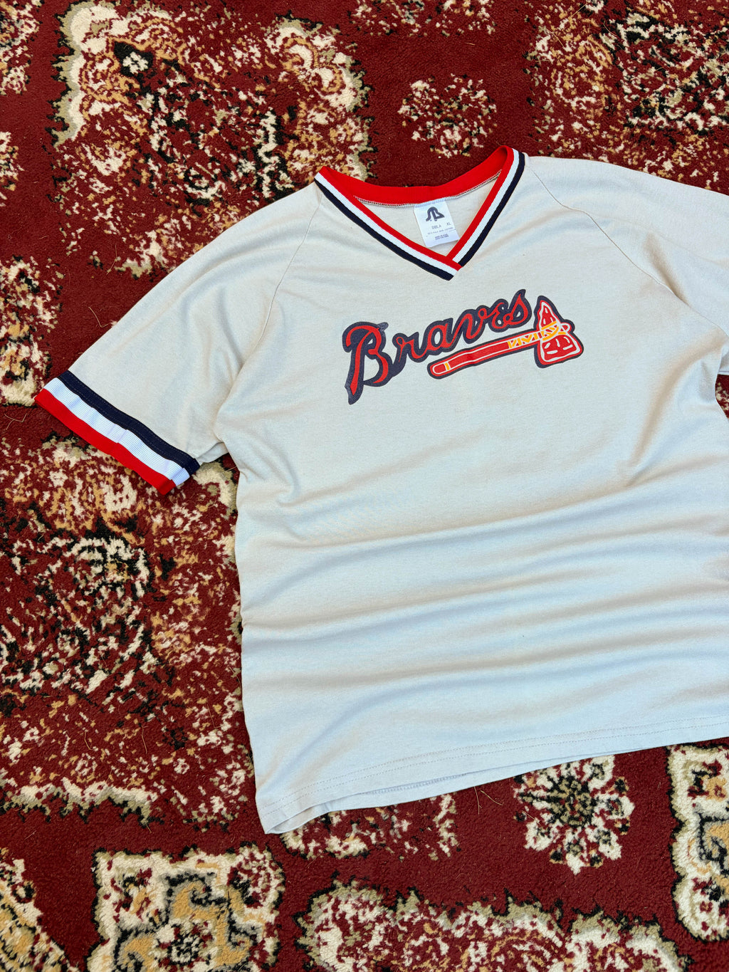Vintage 90s Atlanta Braves MLB Logo Spellout Baseball Jersey Size XL