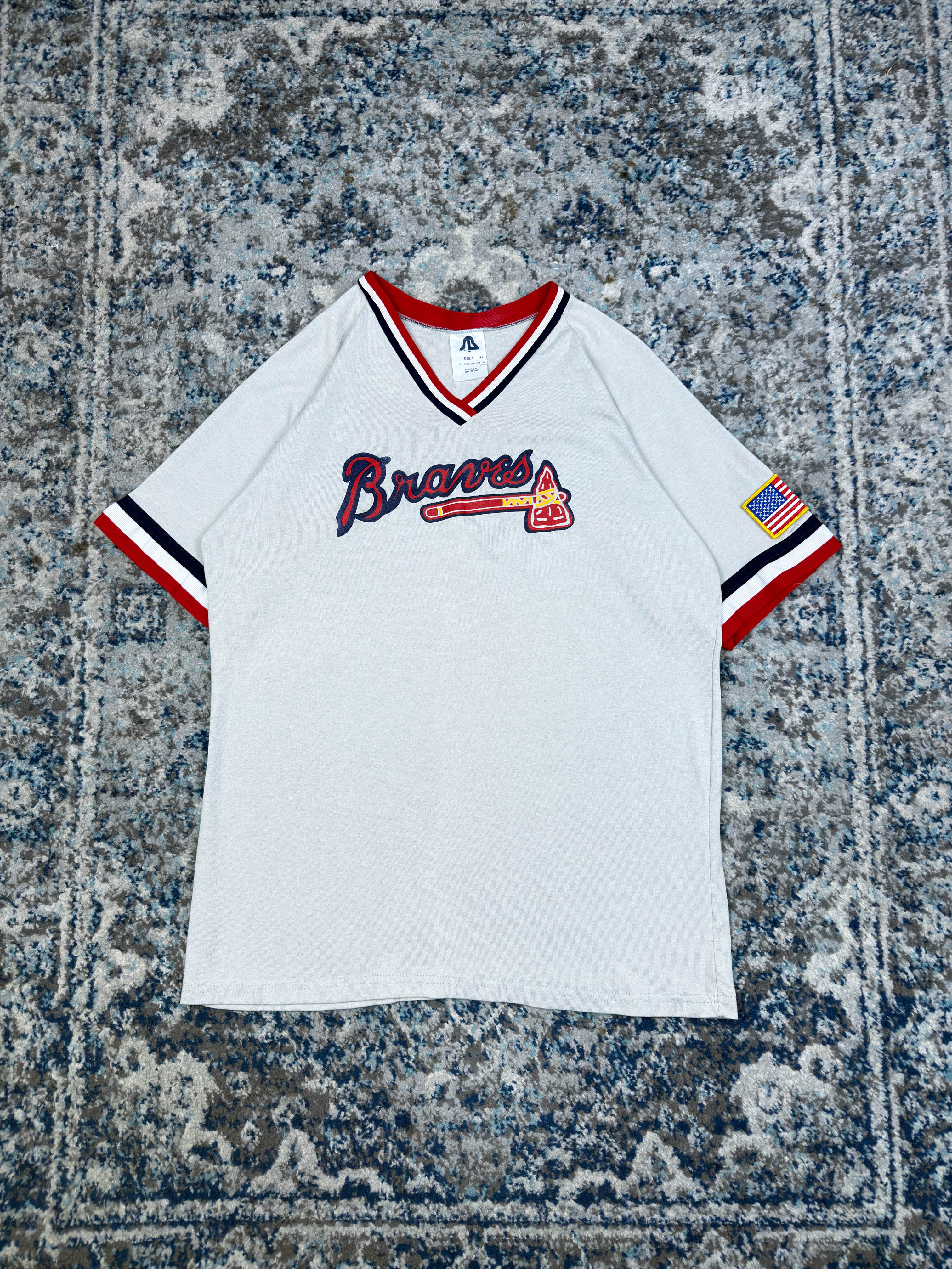 Vintage 90s Atlanta Braves MLB Logo Spellout Baseball Jersey Size XL