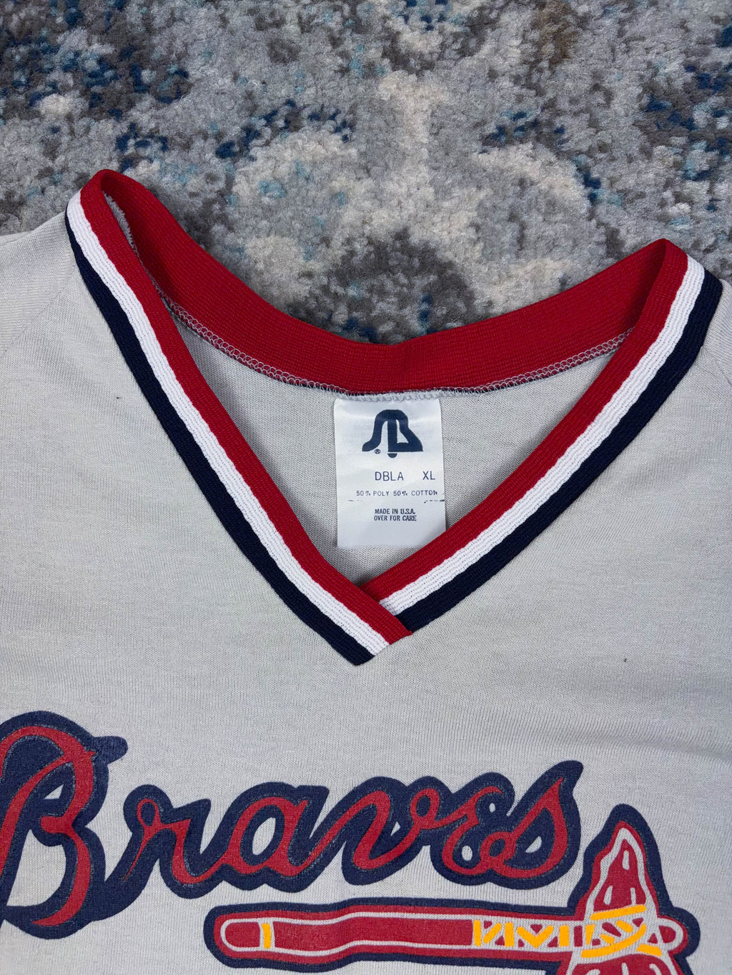 Vintage 90s Atlanta Braves MLB Logo Spellout Baseball Jersey Size XL