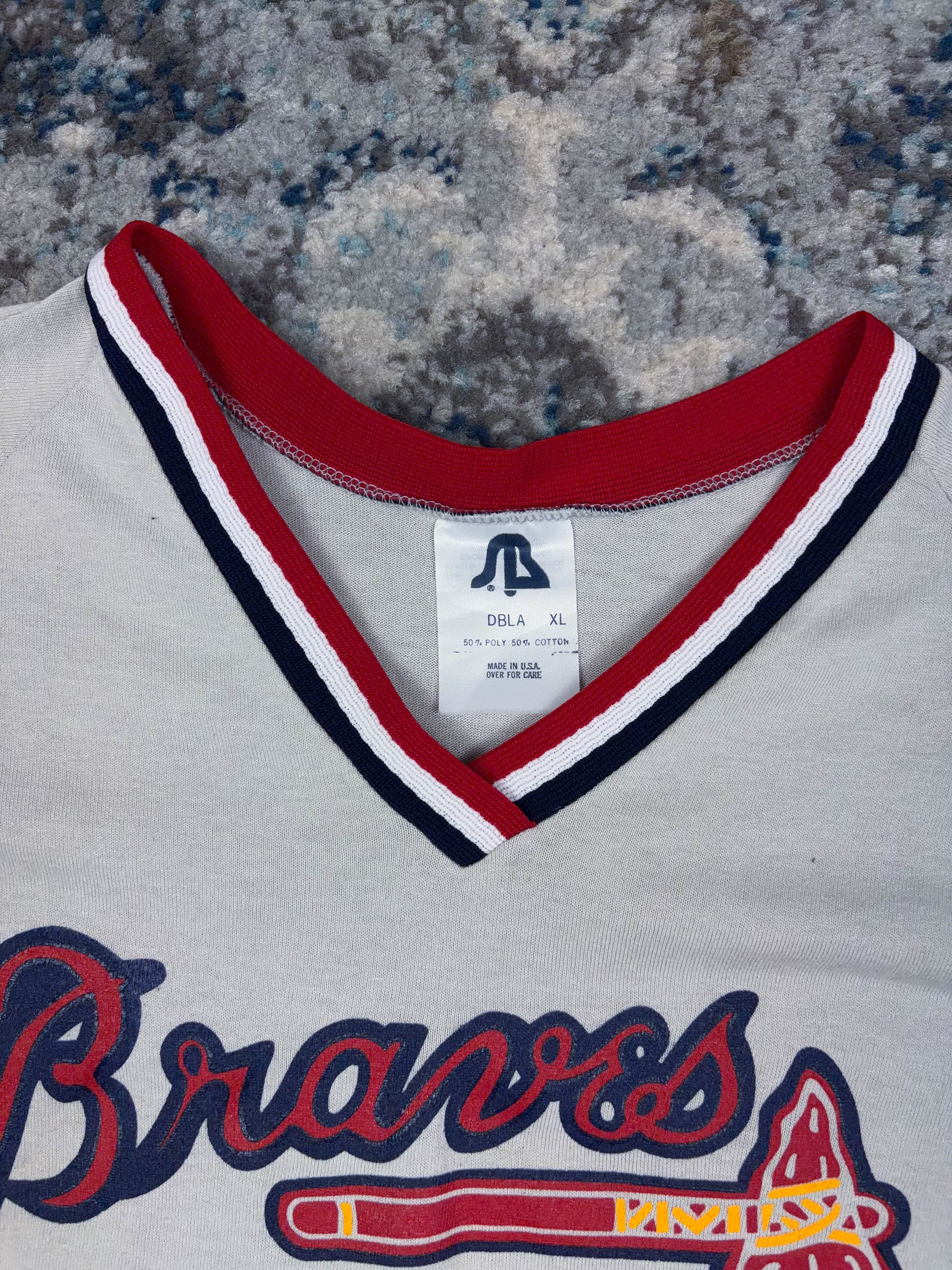 Vintage 90s Atlanta Braves MLB Logo Spellout Baseball Jersey Size XL