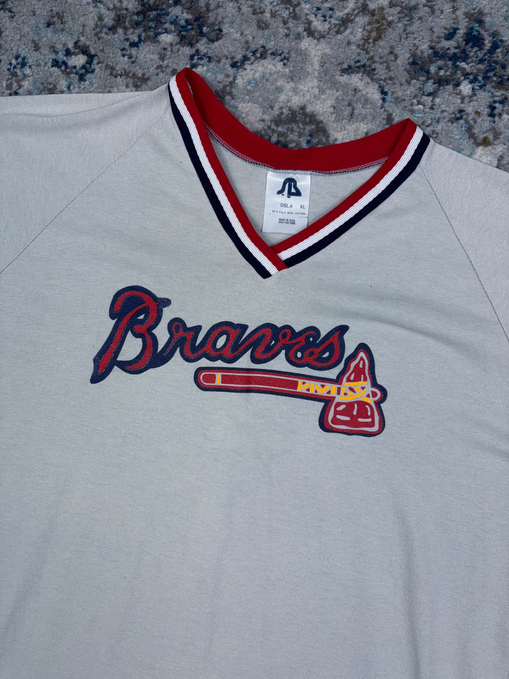 Vintage 90s Atlanta Braves MLB Logo Spellout Baseball Jersey Size XL