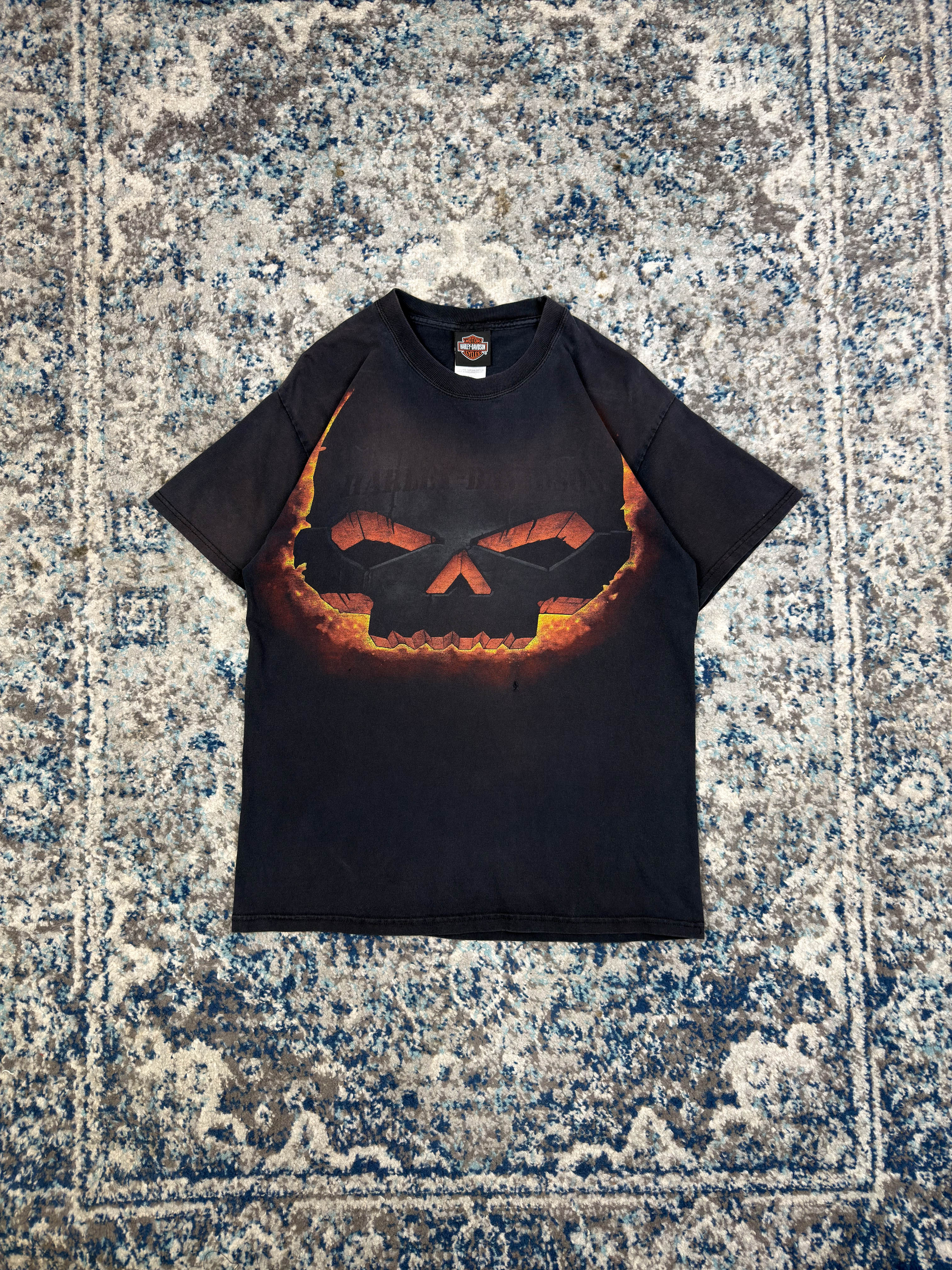 Harley Davidson Flaming Skull Graphic T-Shirt Size Medium