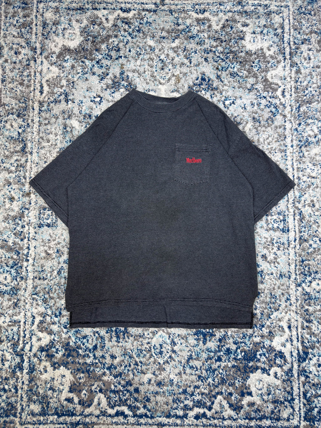 Vintage Marlboro Unlimited Embroidered Logo Striped Pocket T-Shirt Size XL