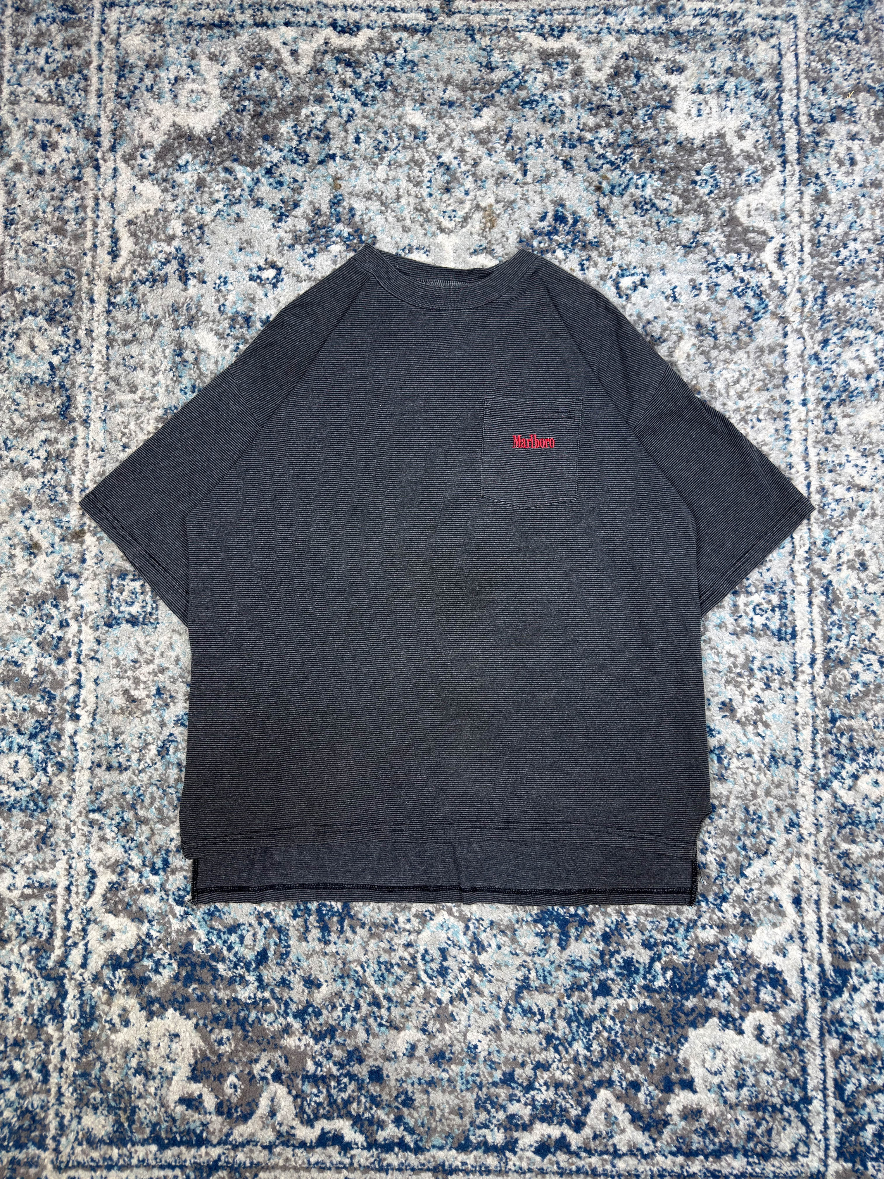 Vintage Marlboro Unlimited Embroidered Logo Striped Pocket T-Shirt Size XL