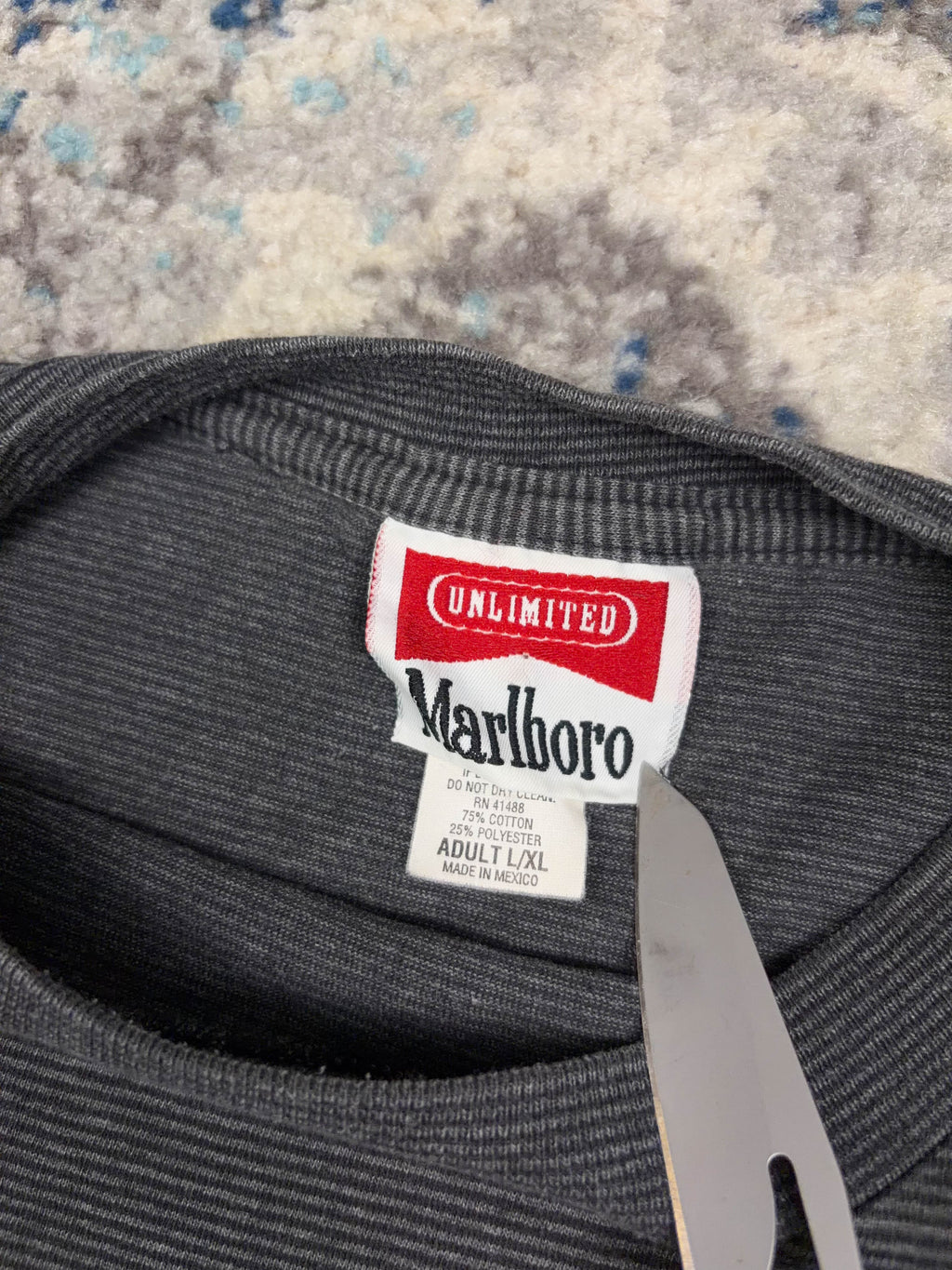 Vintage Marlboro Unlimited Embroidered Logo Striped Pocket T-Shirt Size XL
