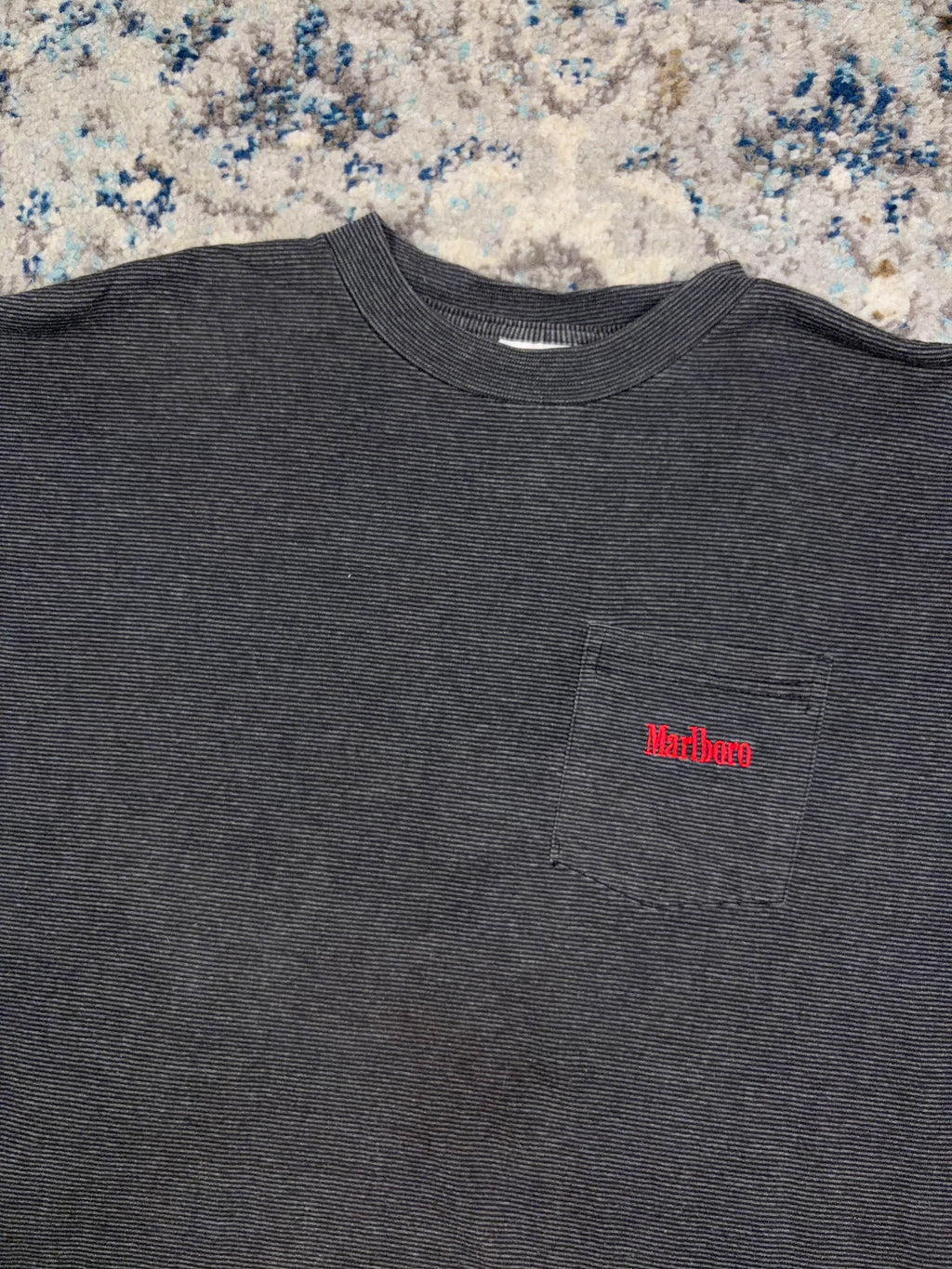 Vintage Marlboro Unlimited Embroidered Logo Striped Pocket T-Shirt Size XL