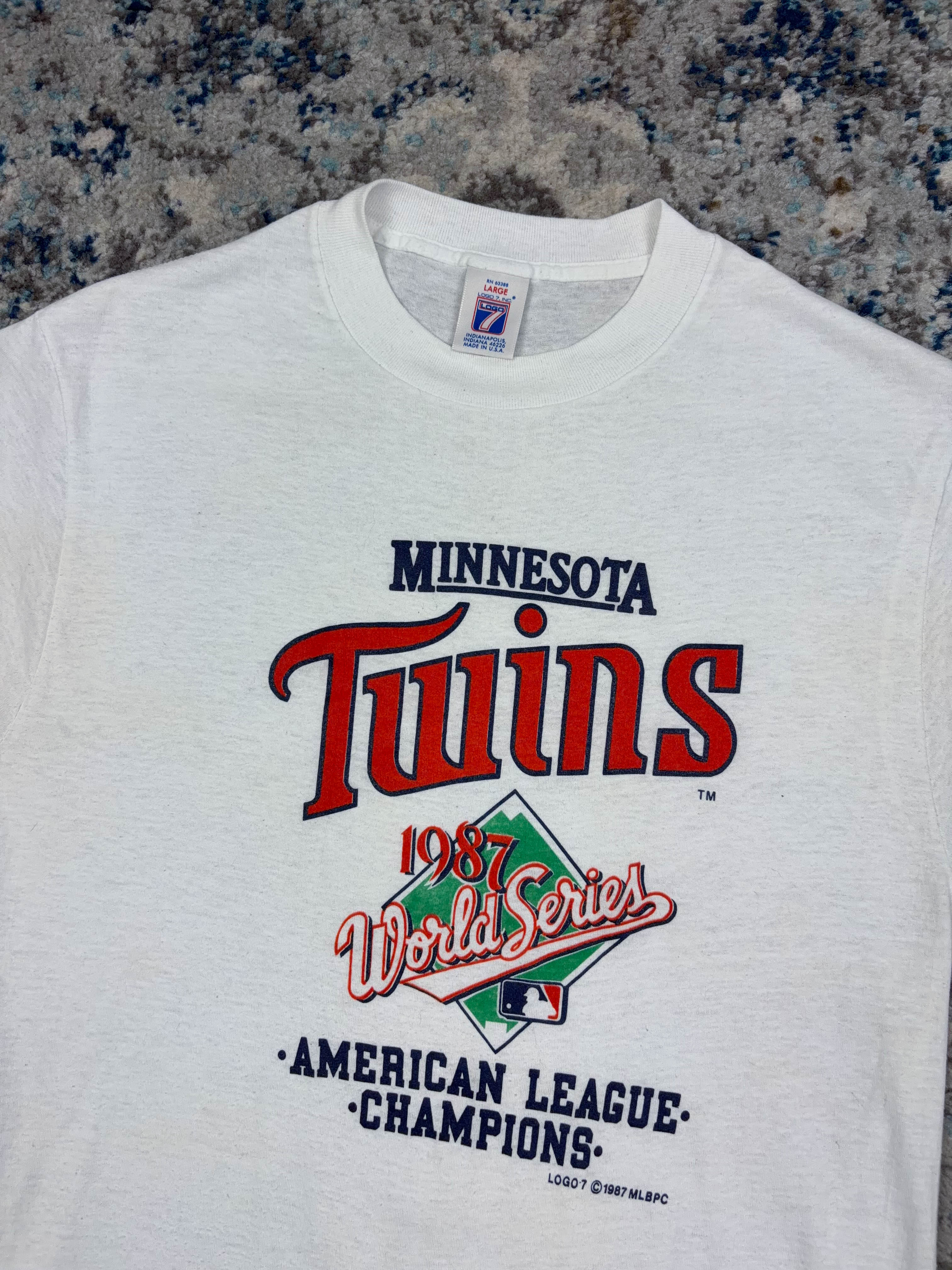 Vintage 1987 Minnesota Twins MLB American League Champs T-Shirt Size Large