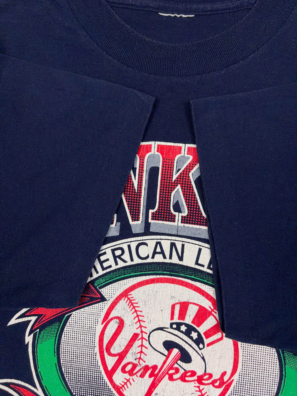 Vintage 1992 New York Yankees MLB Arc Spellout Graphic T-Shirt Size Medium