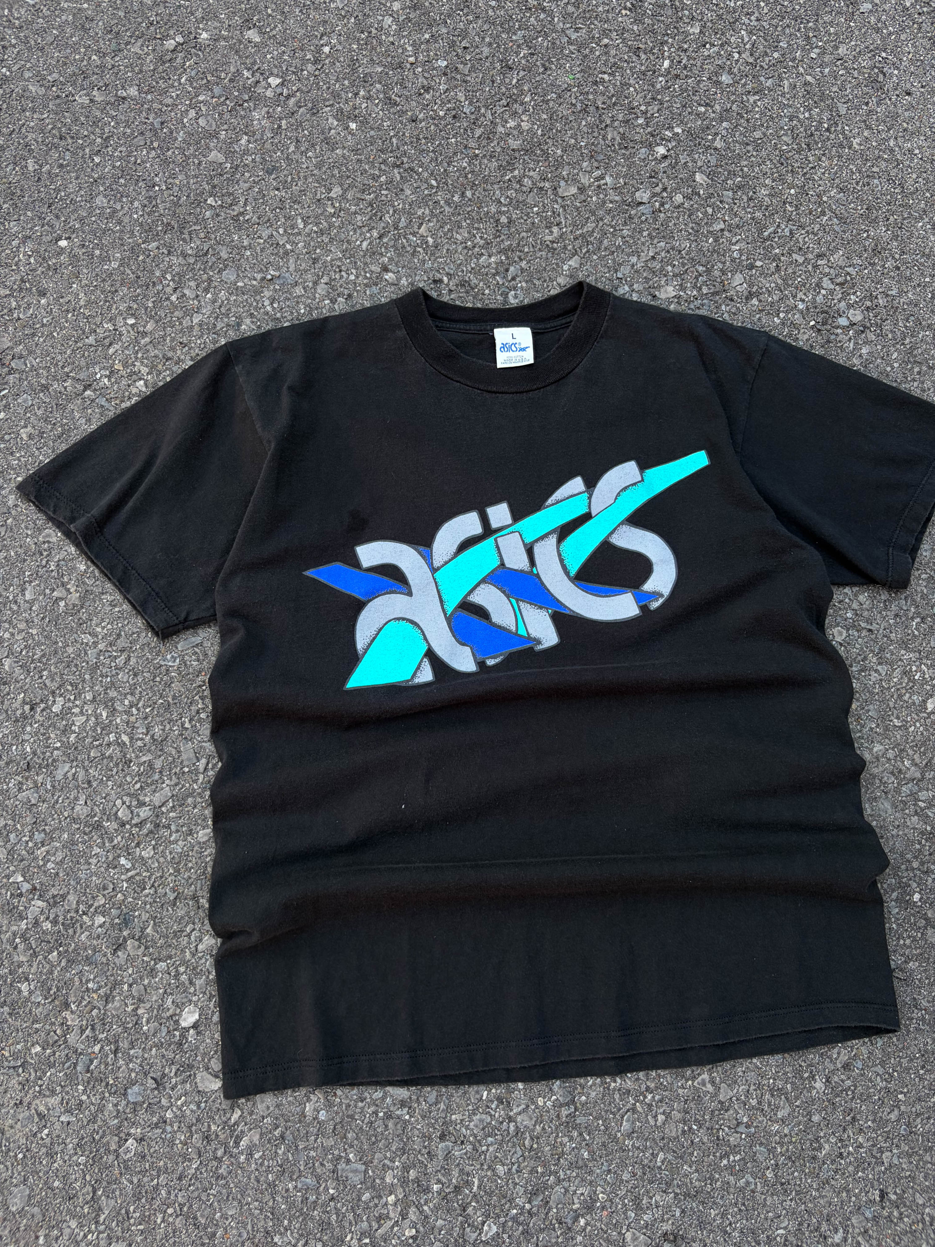 Vintage 80s/90s Asics Graphic Logo Spellout T-Shirt Size Large