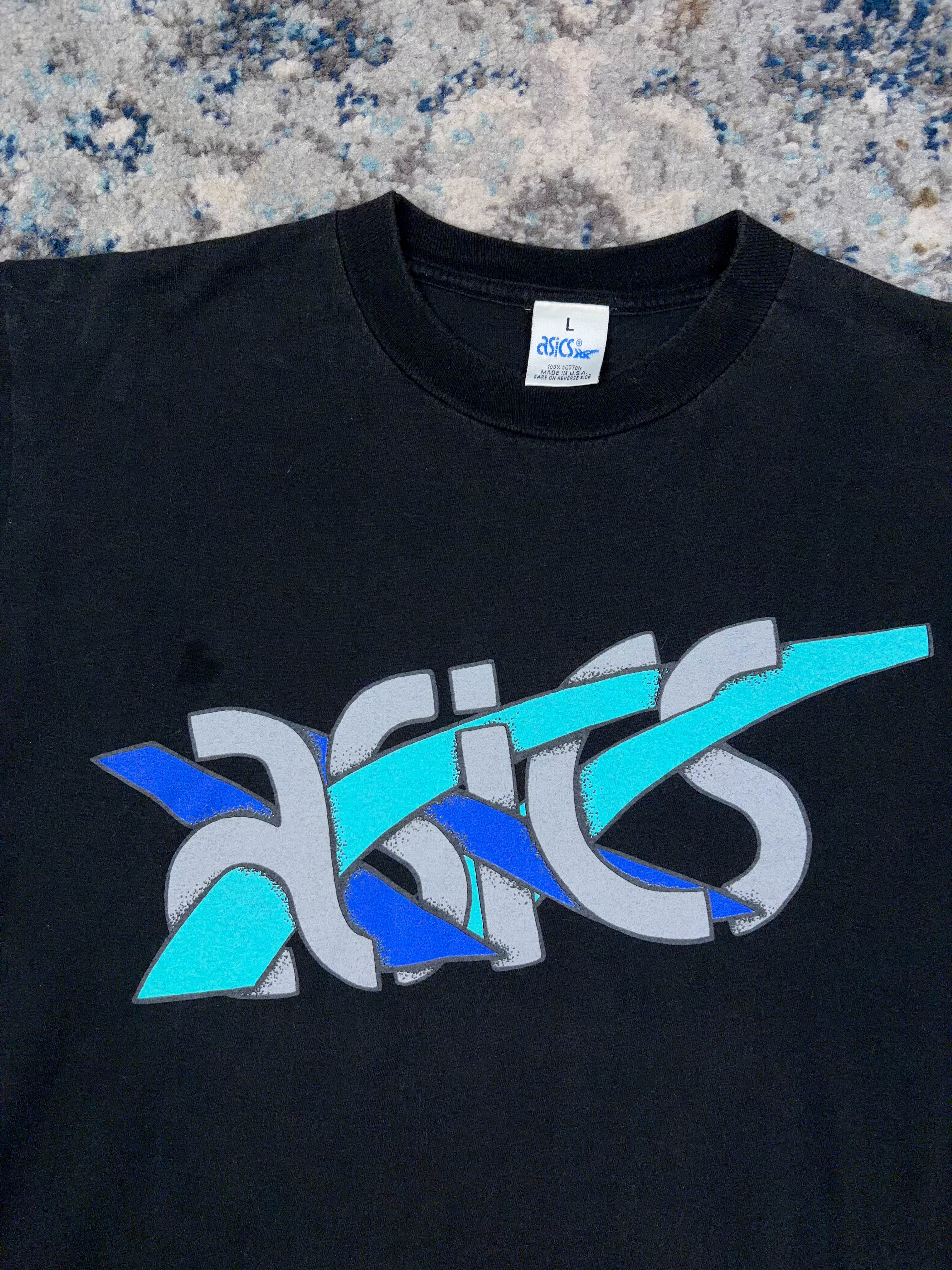 Vintage 80s/90s Asics Graphic Logo Spellout T-Shirt Size Large