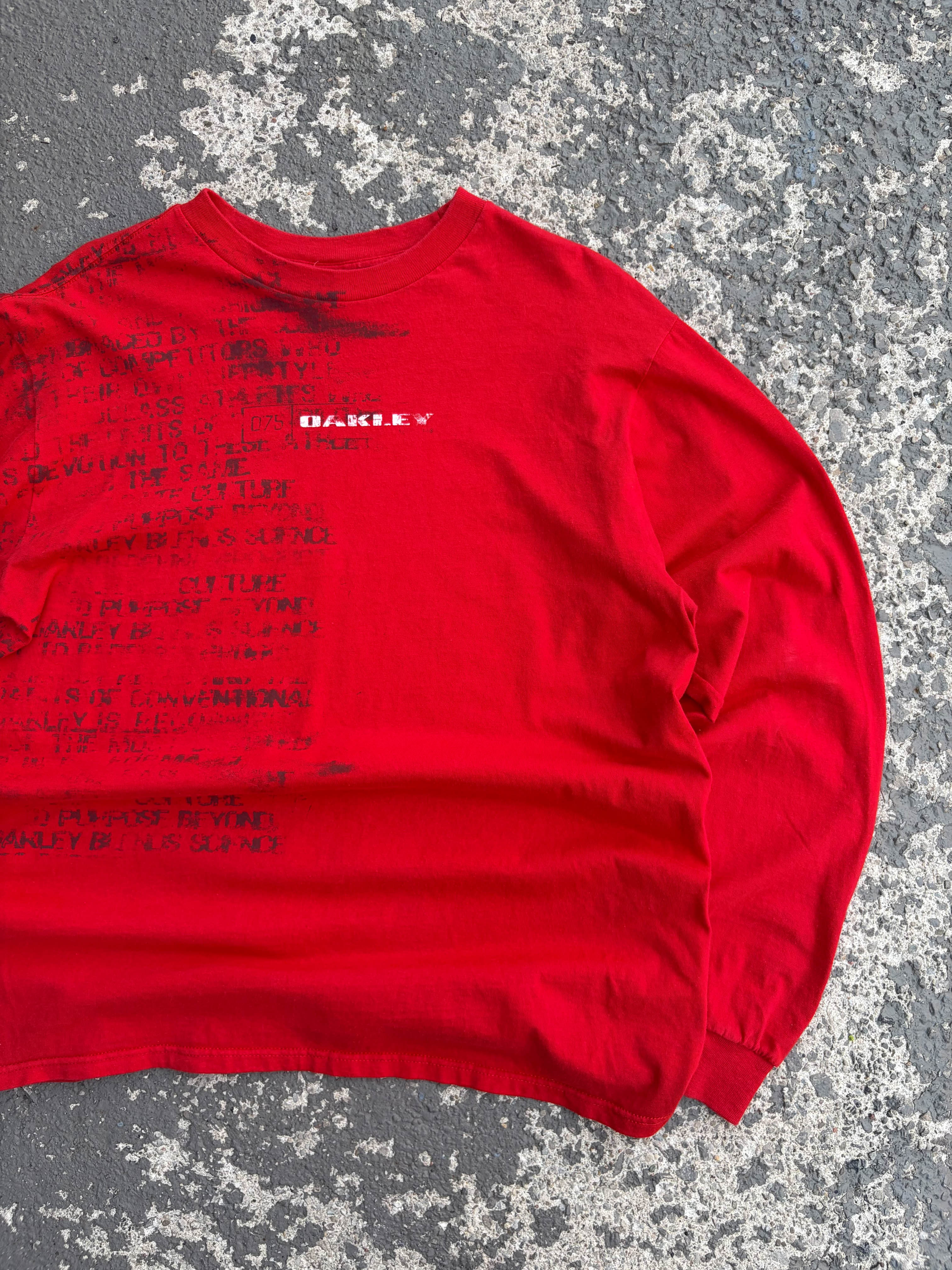 Y2K Oakley Ink Bleed Script Graphic Long Sleeve T-Shirt Size Large
