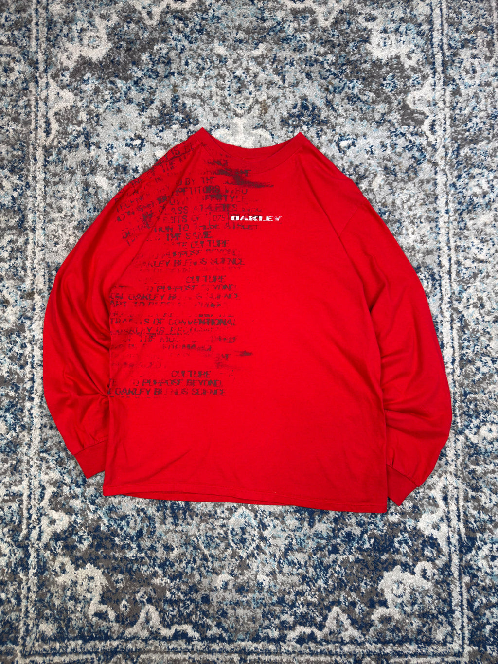Y2K Oakley Ink Bleed Script Graphic Long Sleeve T-Shirt Size Large