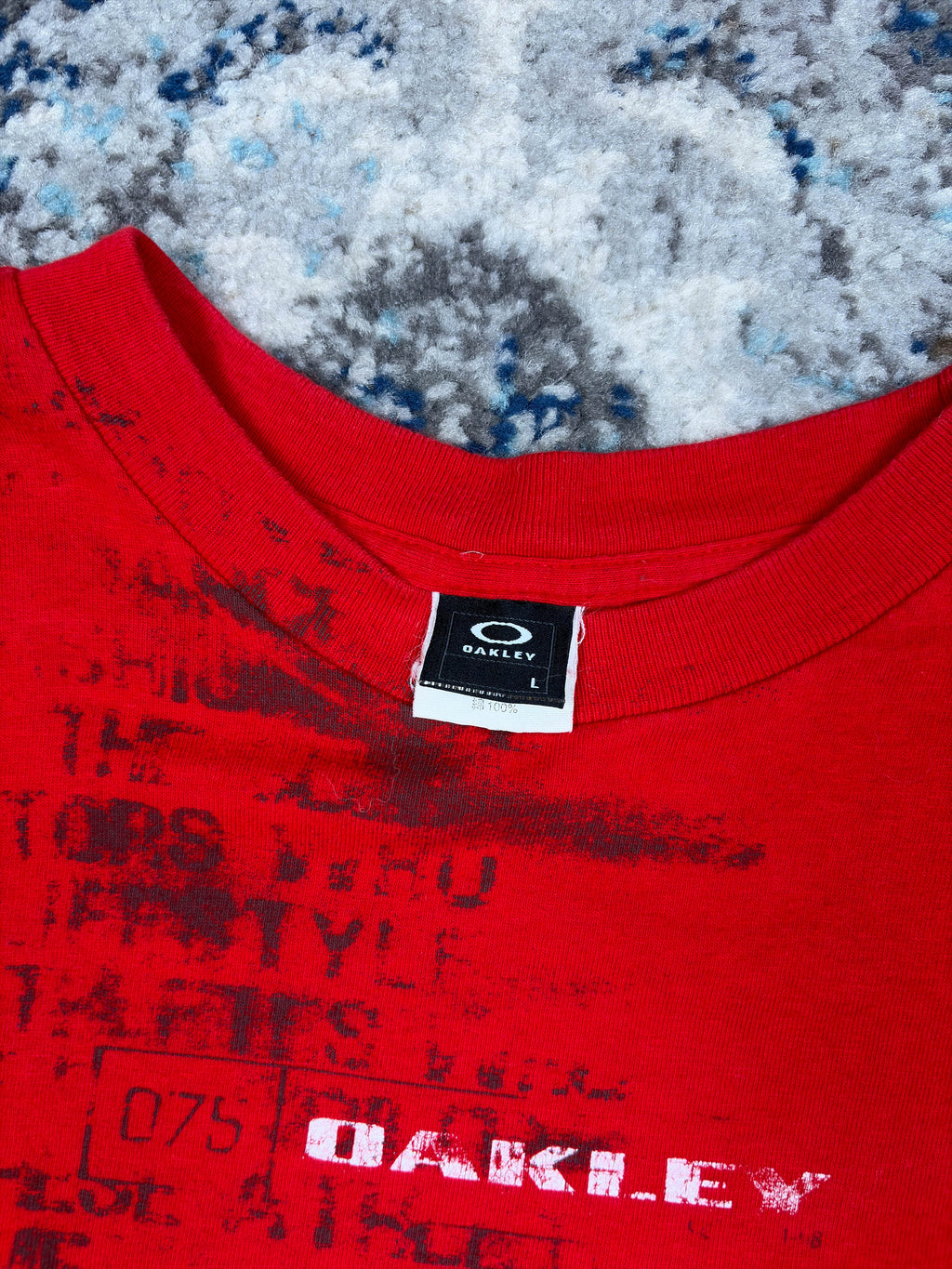 Y2K Oakley Ink Bleed Script Graphic Long Sleeve T-Shirt Size Large